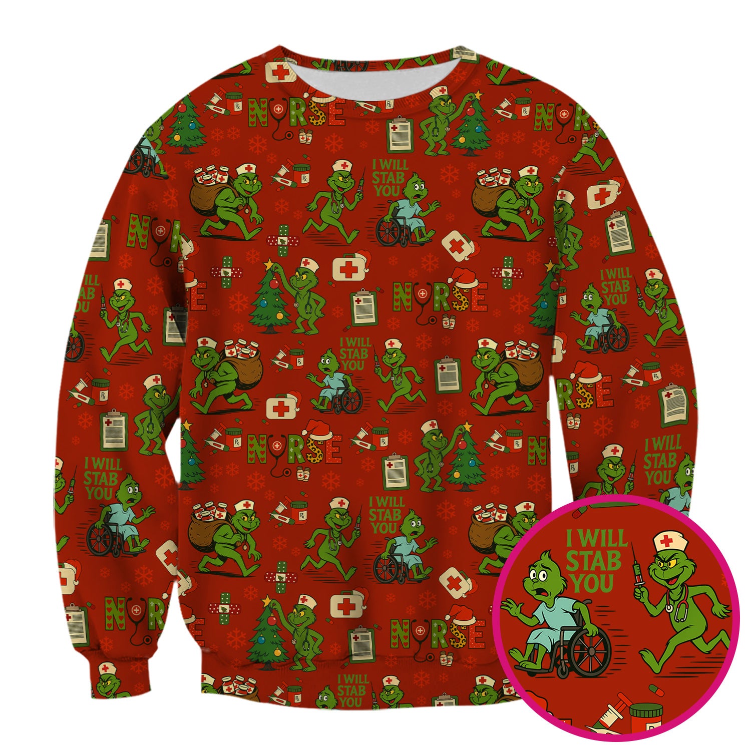 Christmas Nurse Scrub Shirt - Funny Grinch Scrub Top for Women Multi Color - Holiday Nursing Work Shirt with Pockets