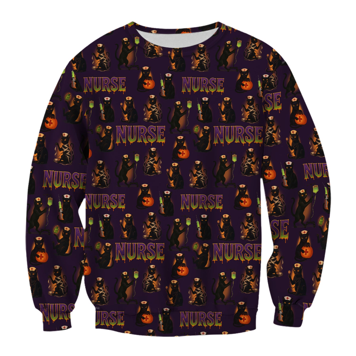 Halloween Nurse Scrub Top for Women - Cute Black Cat and Pumpkin Medical Design - Spooky Gift for RN LPN CNA