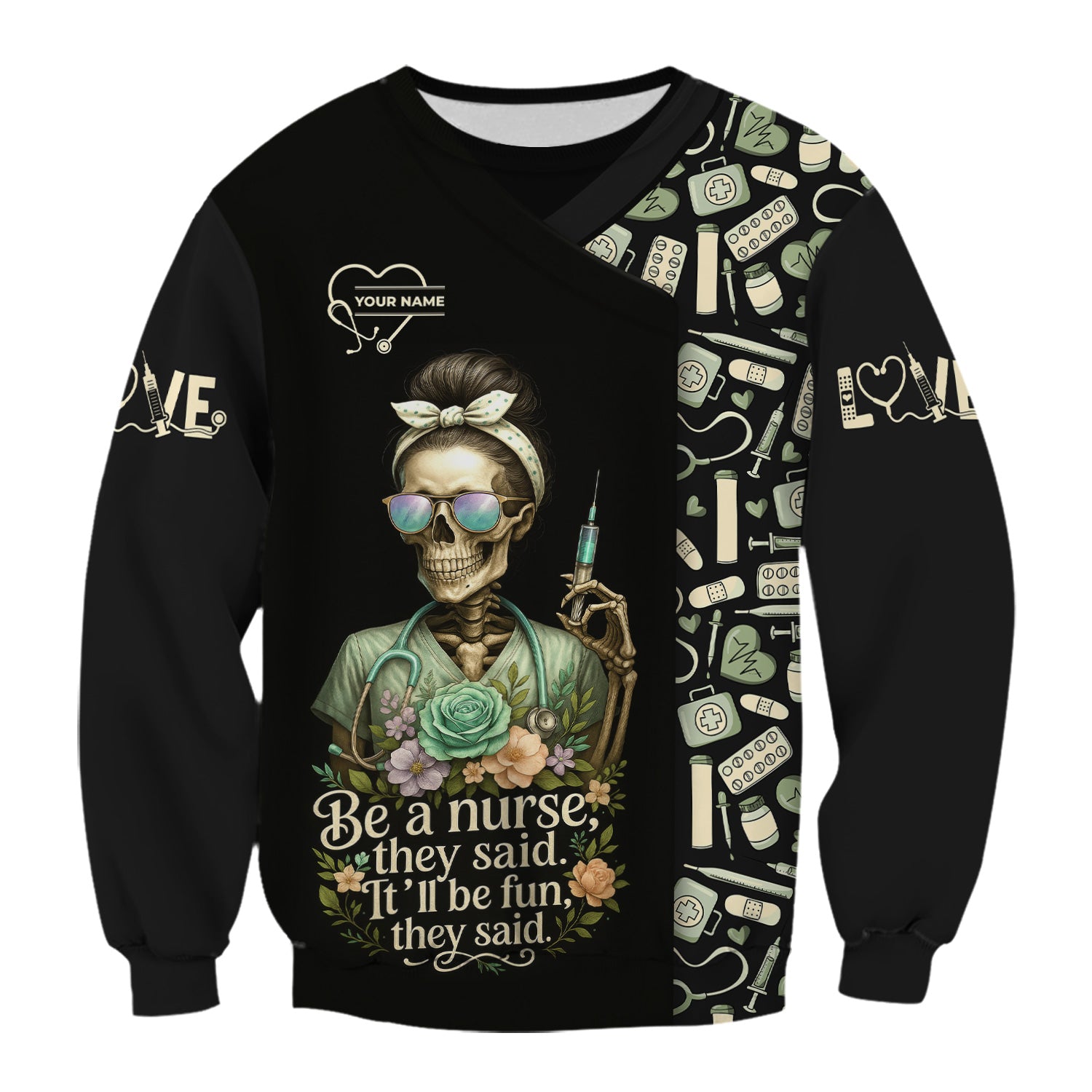 Personalized Skeleton Nurse Shirt - Messy Bun Hair & Leopard Print Graphic Tee - Gift for Women CNA & Healthcare Workers
