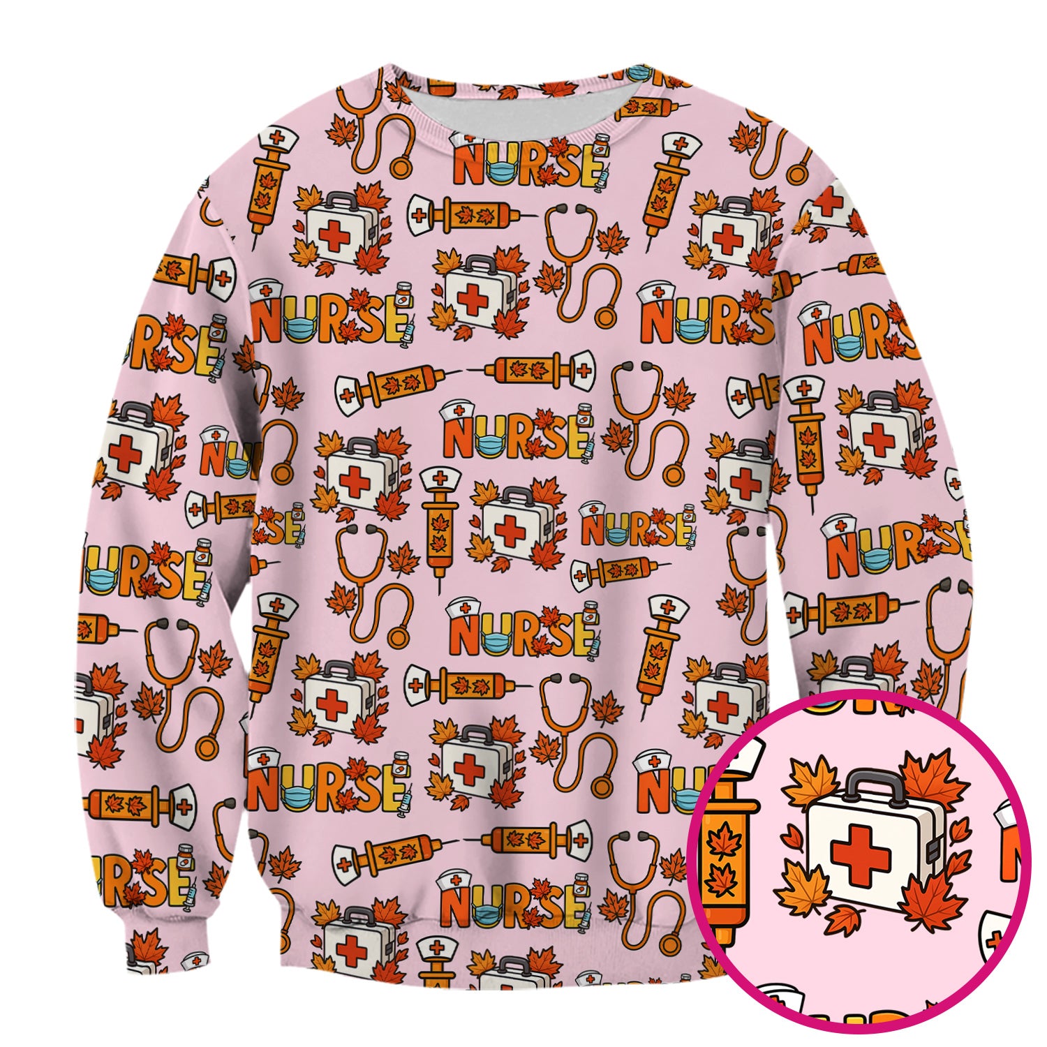 Autumn Nurse Scrub Top Multi Color - Fall Themed Nursing Shirt with Pockets - Cute Maple Leaf Medical Scrubs for Women