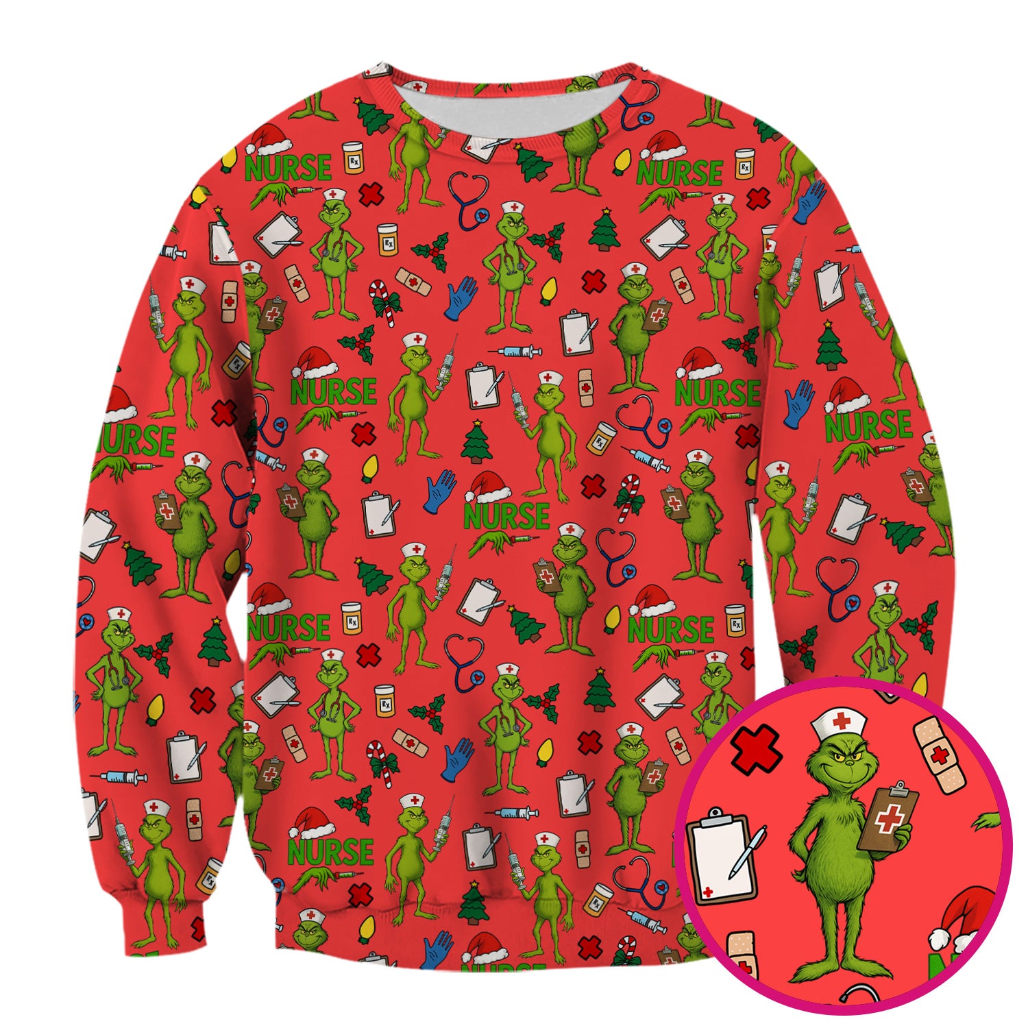 Funny Grinch Nurse Scrub Top - Christmas Holiday Medical Shirt - Multiple Color Options CNA RN LPN Gift