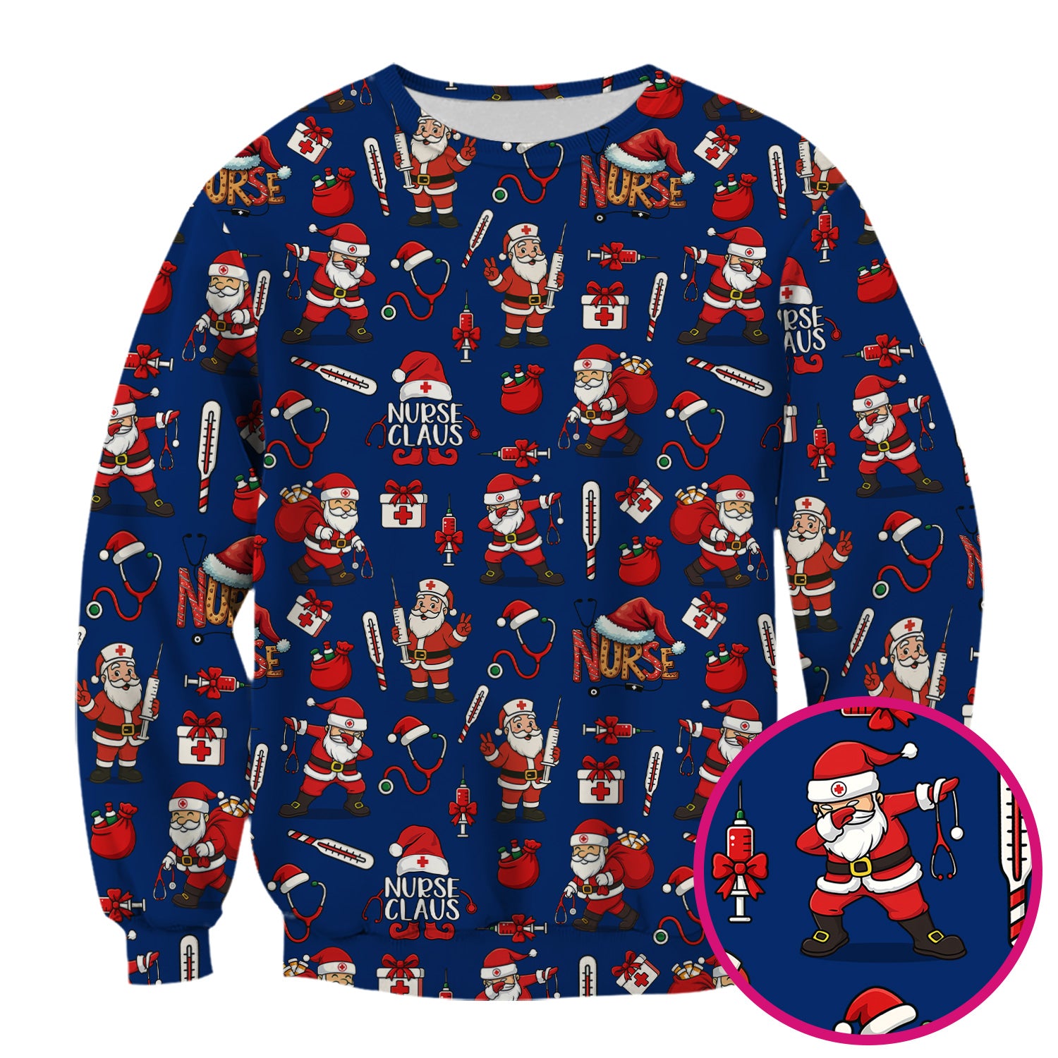 Christmas Nurse Scrub Top Multi Color - Funny Nurse Claus Santa Scrub Shirt - Cute Holiday Nursing Work Shirt with Pockets