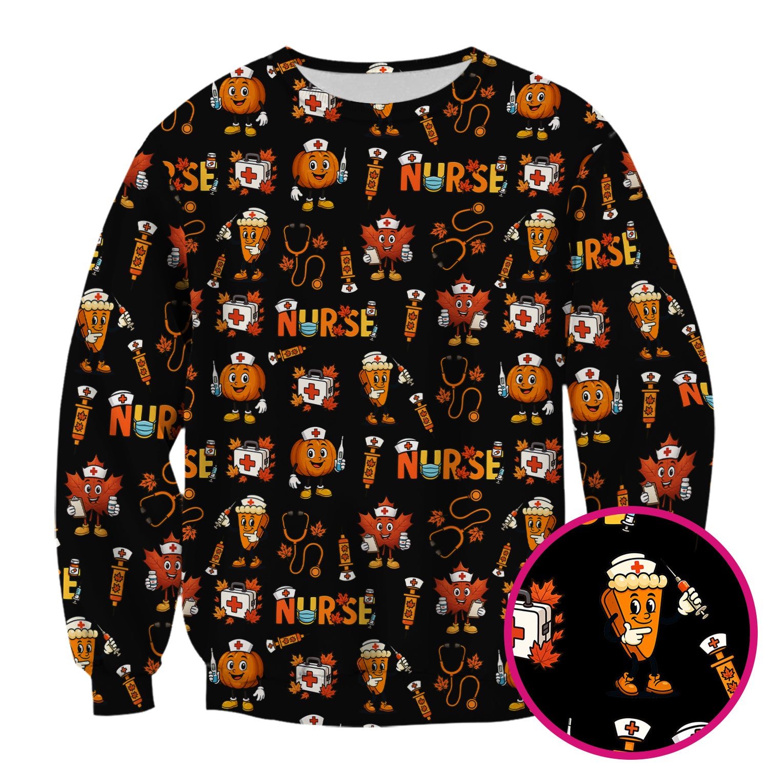 Pumpkin Nurse Scrubs Top for Women - Cute Halloween Nursing Shirt - Funny Fall Scrub Top for Nurses and Medical Workers