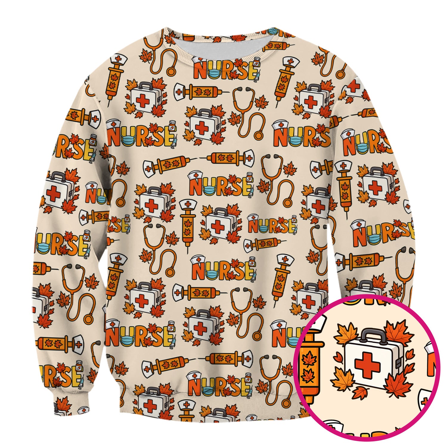 Autumn Nurse Scrub Top Multi Color - Fall Themed Nursing Shirt with Pockets - Cute Maple Leaf Medical Scrubs for Women