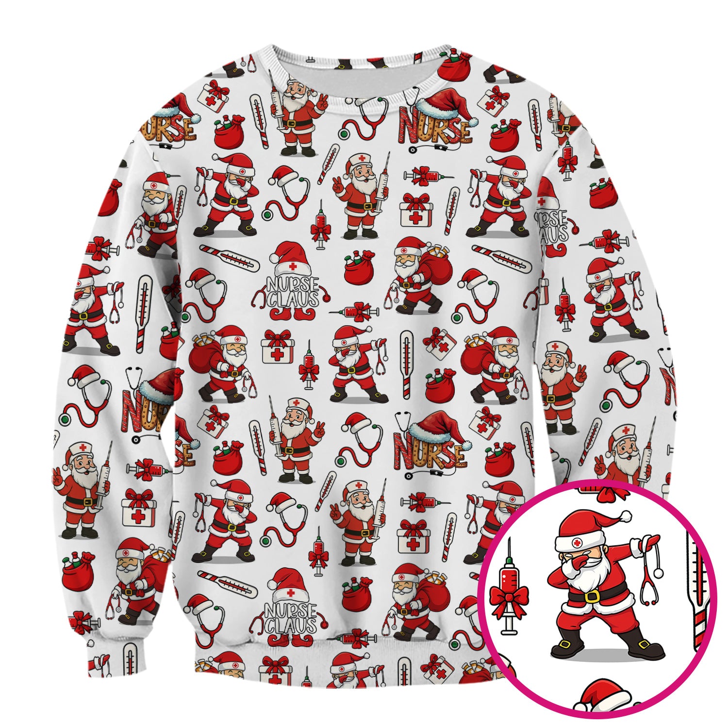 Nurse Claus Christmas Scrub Shirt - Cute Santa Nurse Scrub Top Multi Color - Funny Holiday Nursing Scrub Shirt with Pockets