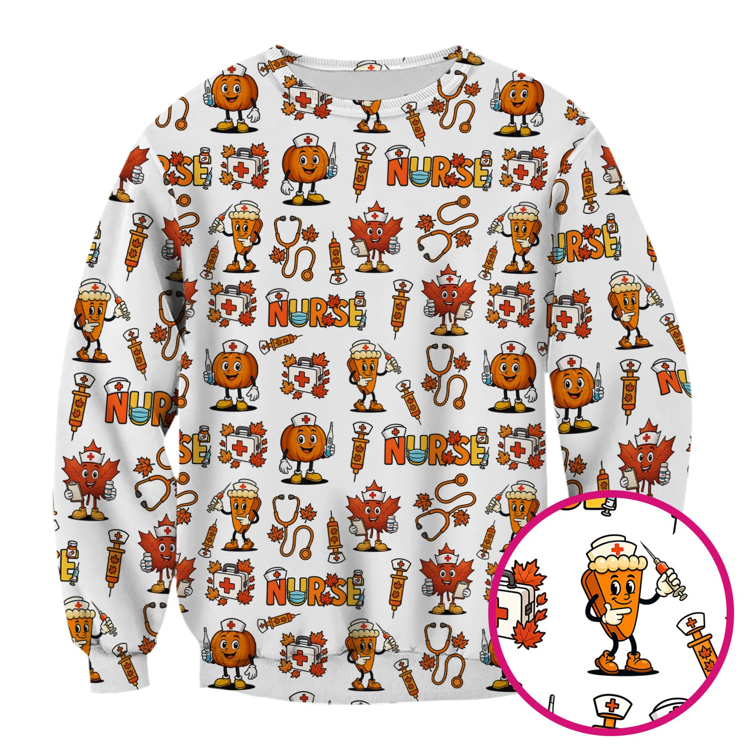 Pumpkin Nurse Scrubs Top for Women - Cute Halloween Nursing Shirt - Funny Fall Scrub Top for Nurses and Medical Workers