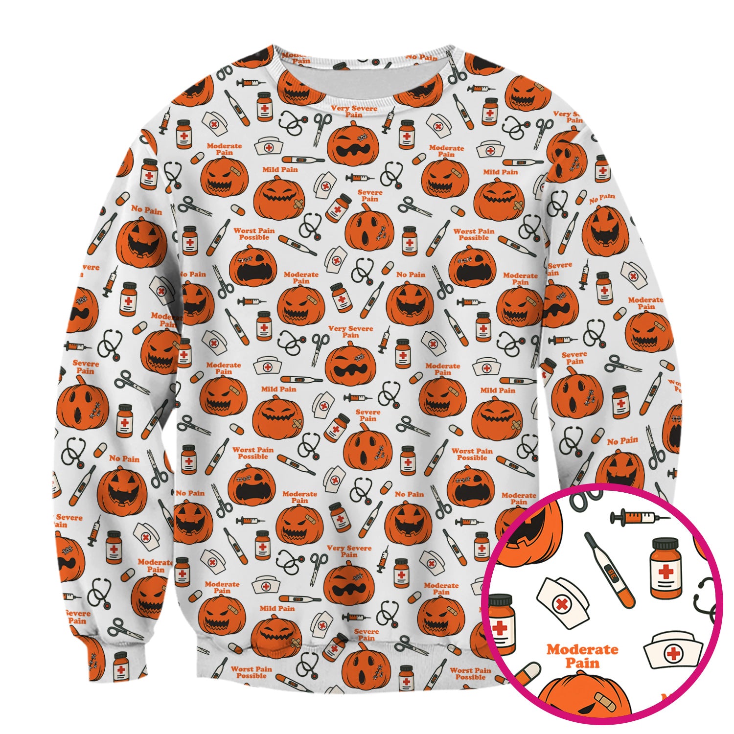 Halloween Nurse Scrub Top - Pumpkin Pain Scale Medical Shirt - Spooky Gift for RN LPN CNA