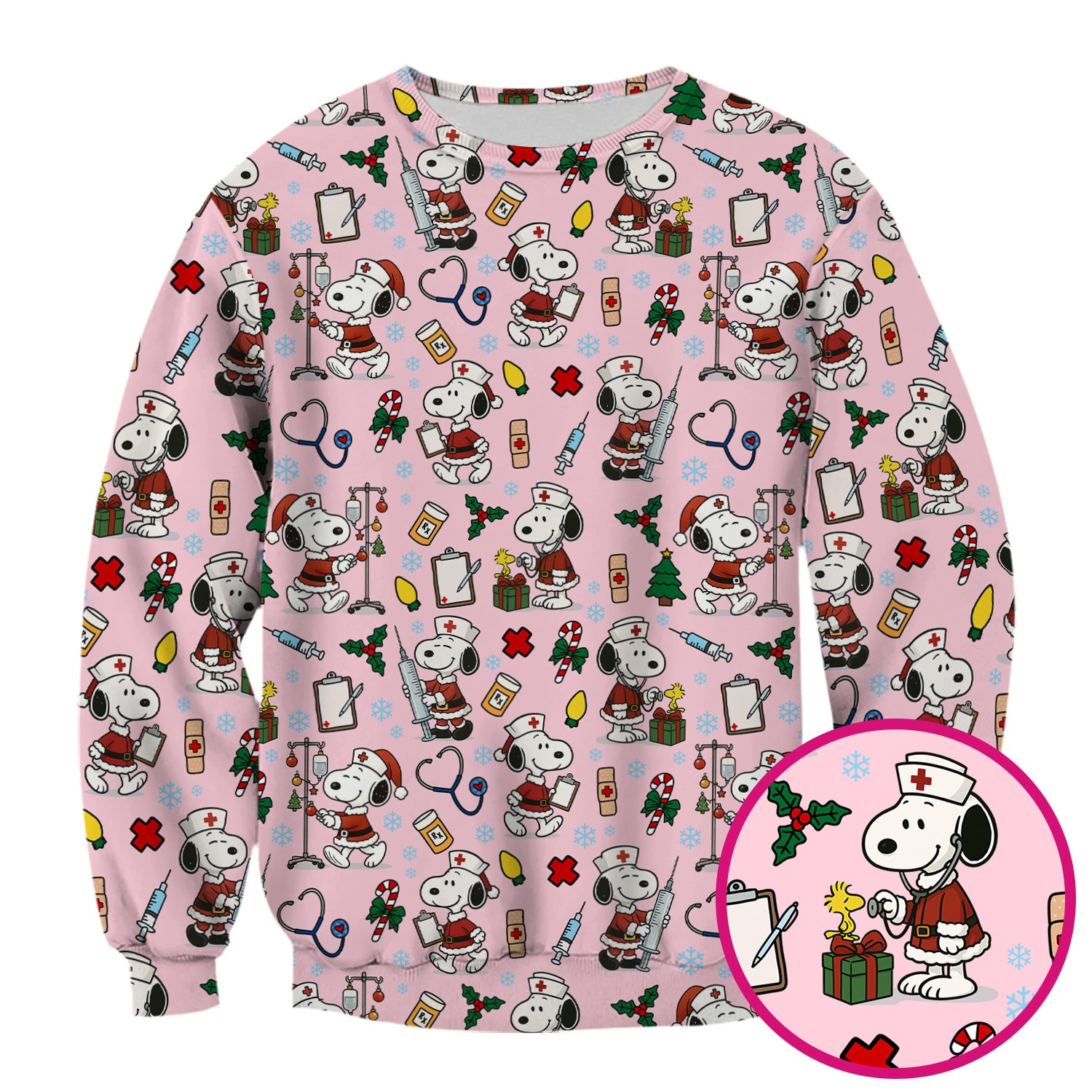 Custom Christmas Scrub Top for Nurses - Snoopy Holiday Scrub Shirt Multi Color - Cute Funny Nursing Workwear with Pockets