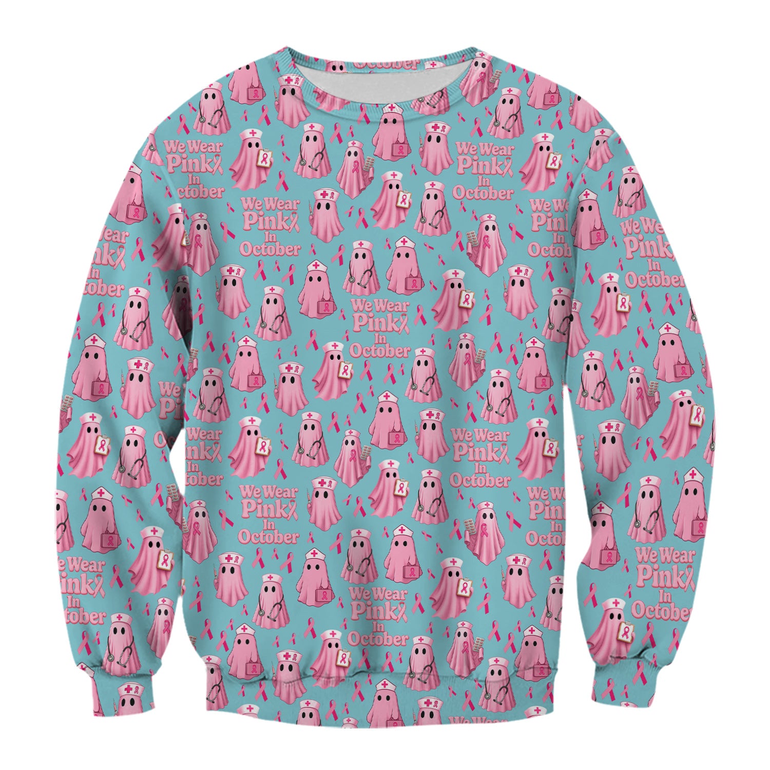 Halloween Breast Cancer Awareness Scrub - We Wear Pink In October & Ghost Nurse Design - October Gift for RN LPN CNA