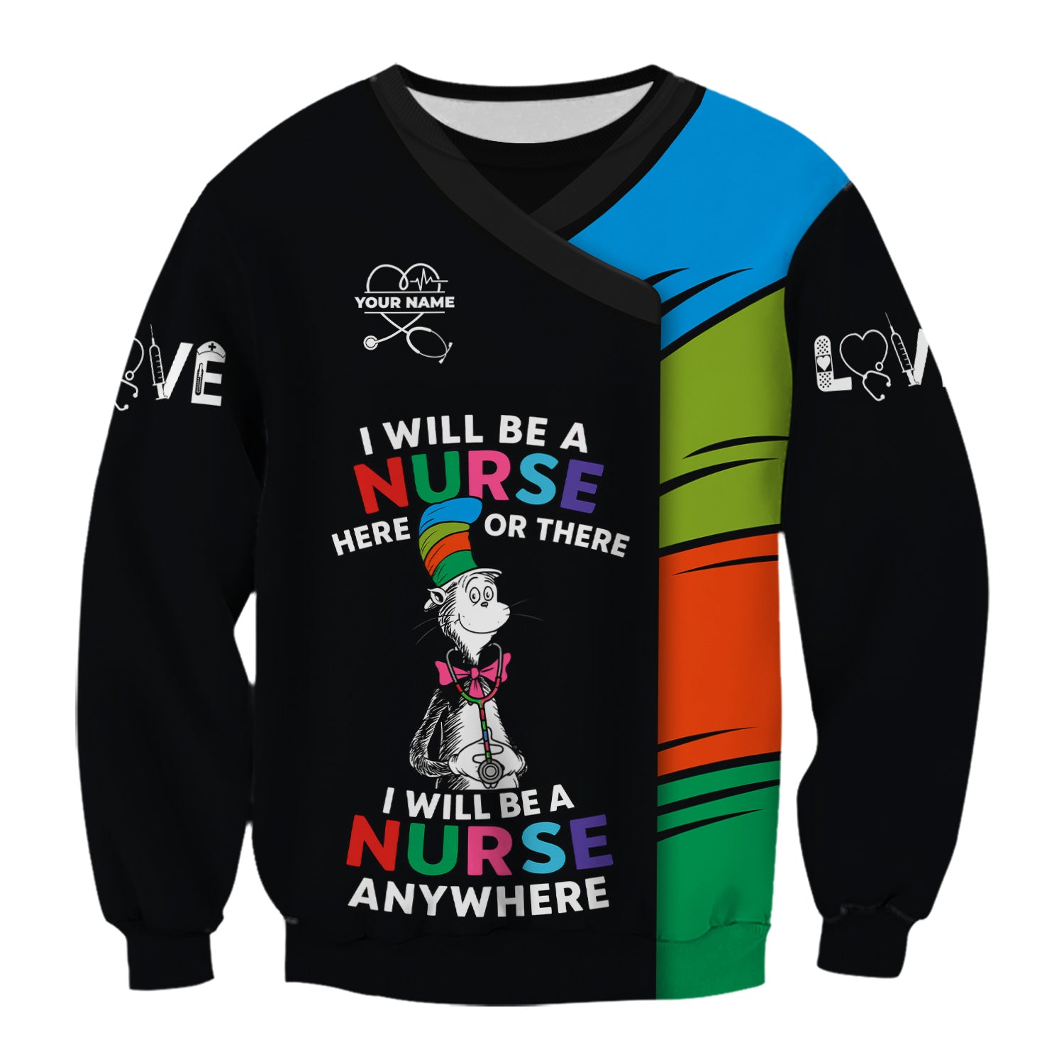 Personalized Funny Nurse Scrub Top - I Will Be A Nurse Anywhere Rhyming Quote - Gift for Women RN LPN & Nursing Students