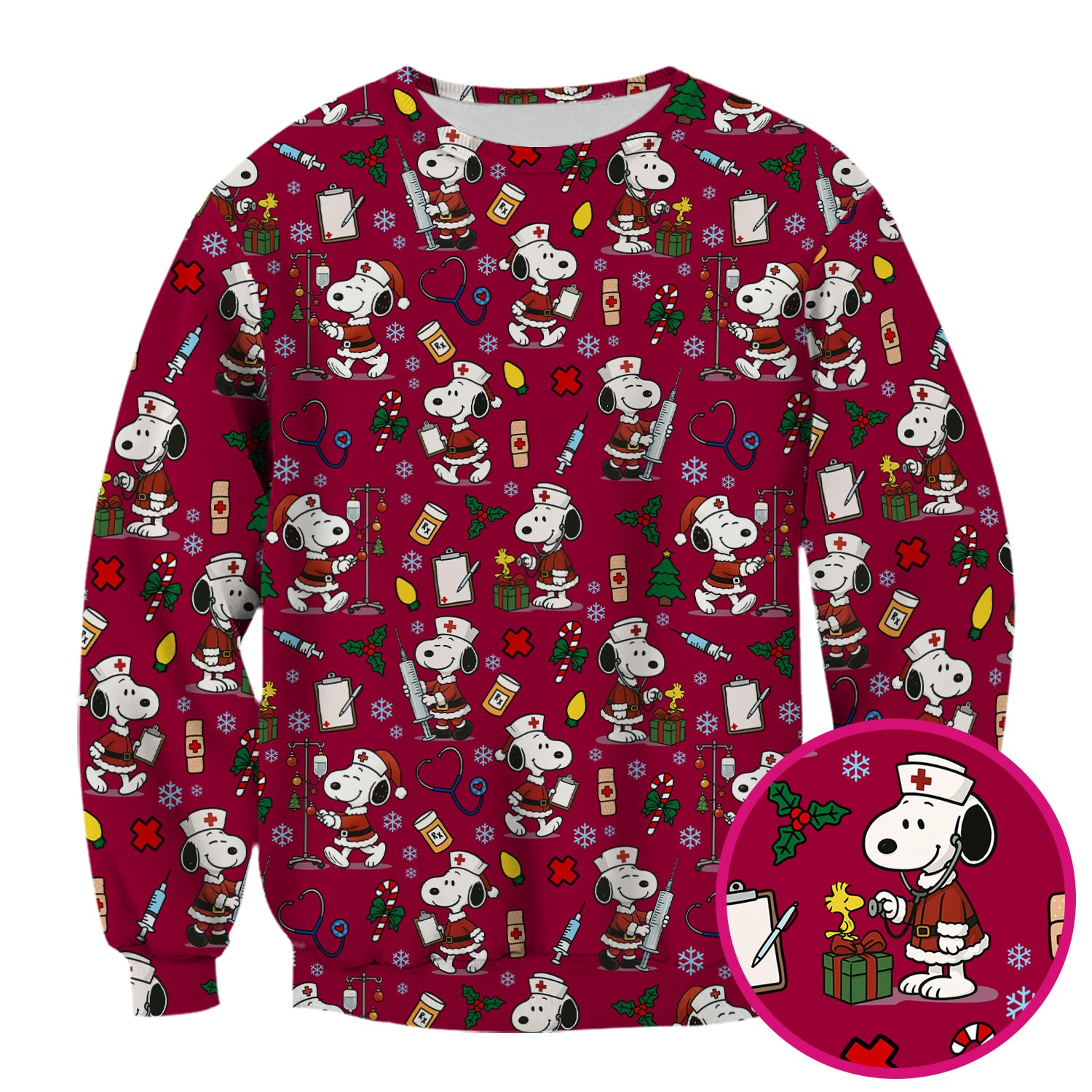 Custom Christmas Scrub Top for Nurses - Snoopy Holiday Scrub Shirt Multi Color - Cute Funny Nursing Workwear with Pockets