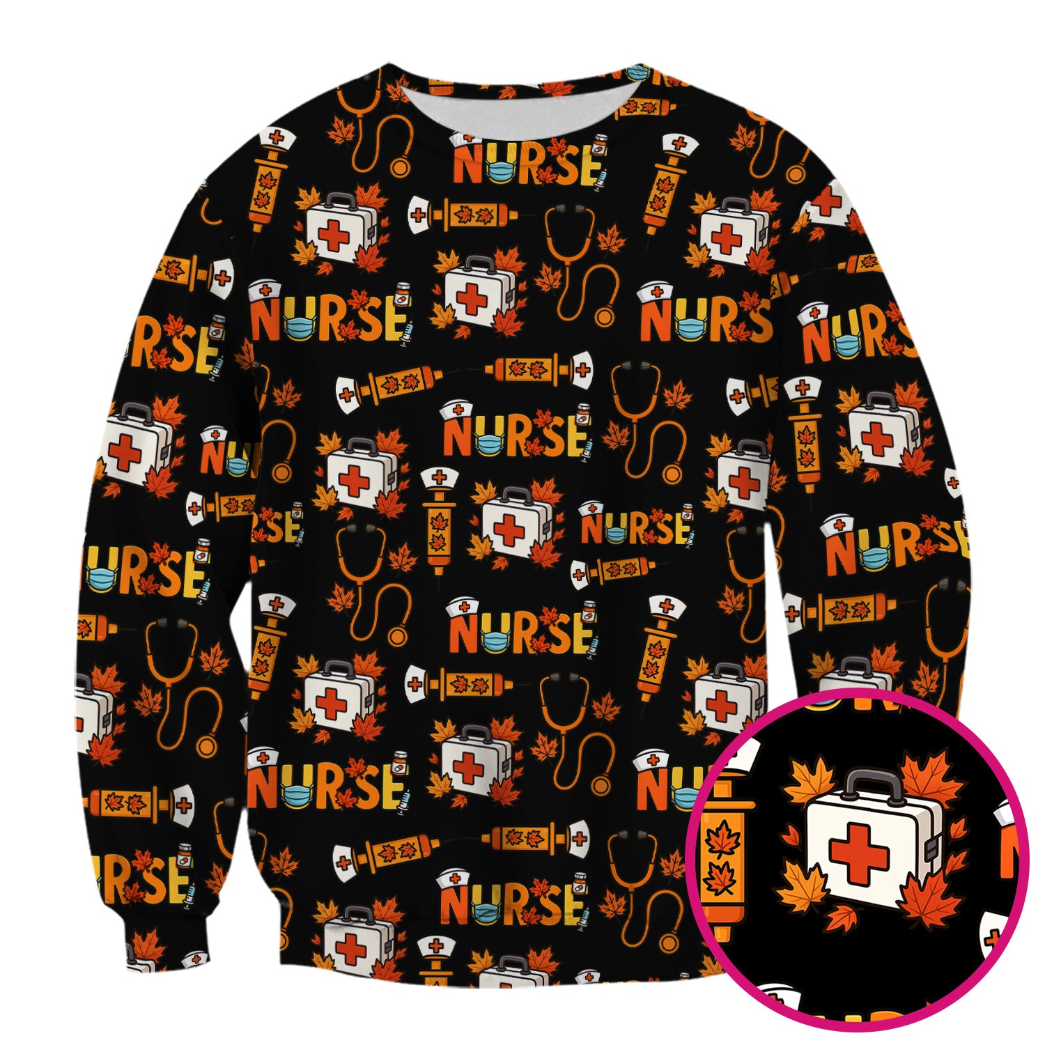 Autumn Nurse Scrub Top Multi Color - Fall Themed Nursing Shirt with Pockets - Cute Maple Leaf Medical Scrubs for Women