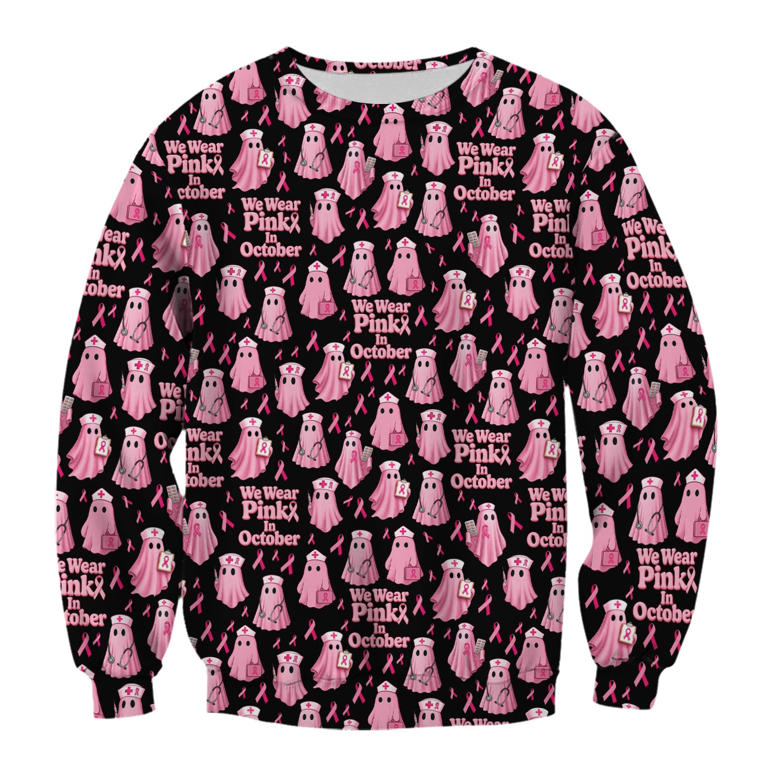 Halloween Breast Cancer Awareness Scrub - We Wear Pink In October & Ghost Nurse Design - October Gift for RN LPN CNA
