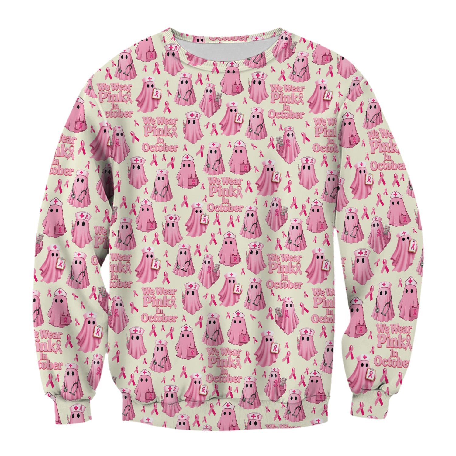 Halloween Breast Cancer Awareness Scrub - We Wear Pink In October & Ghost Nurse Design - October Gift for RN LPN CNA