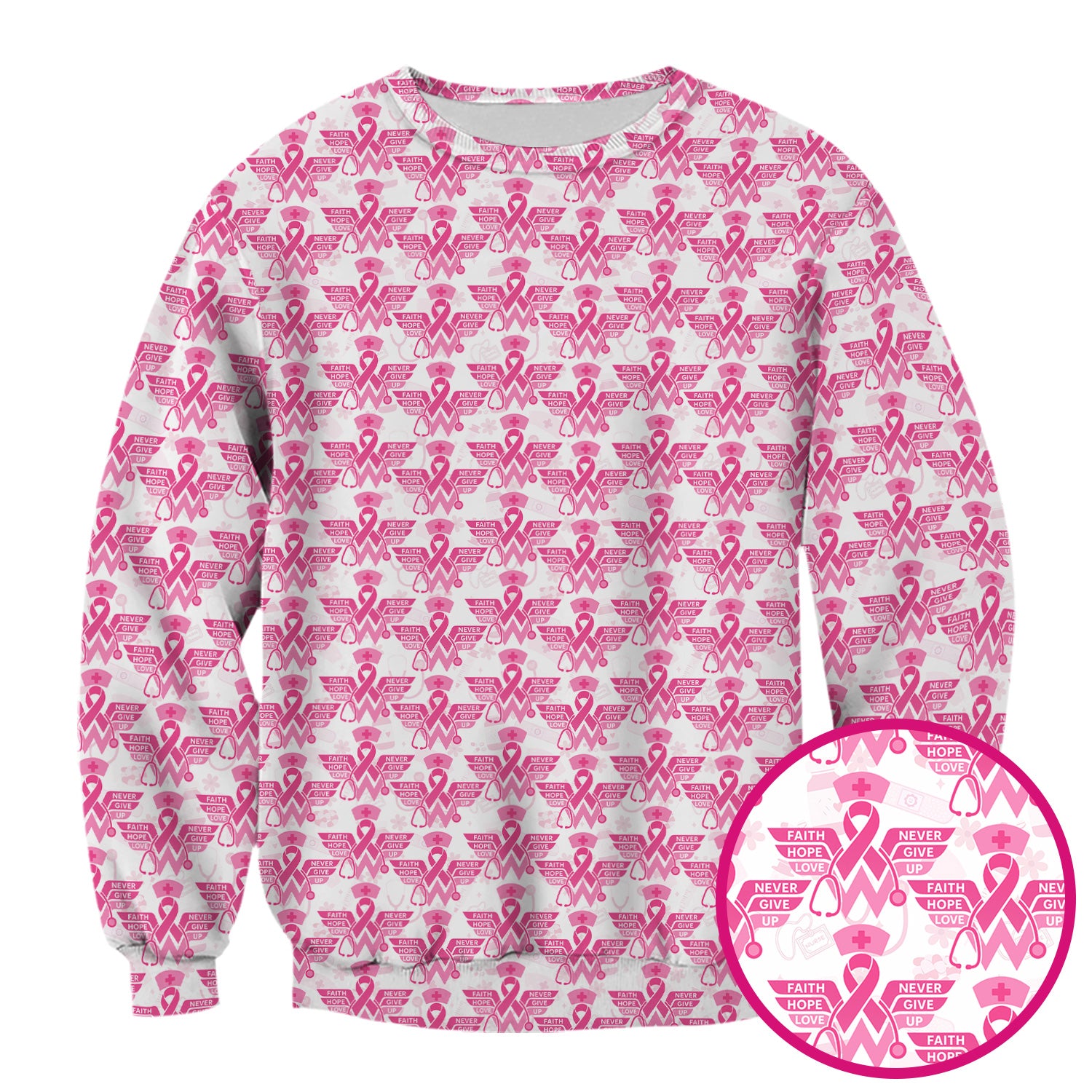 Breast Cancer Awareness Scrub Top - Pink Ribbon Nurse Shirt Multi Color - Faith Hope Love Nursing Workwear with Pockets