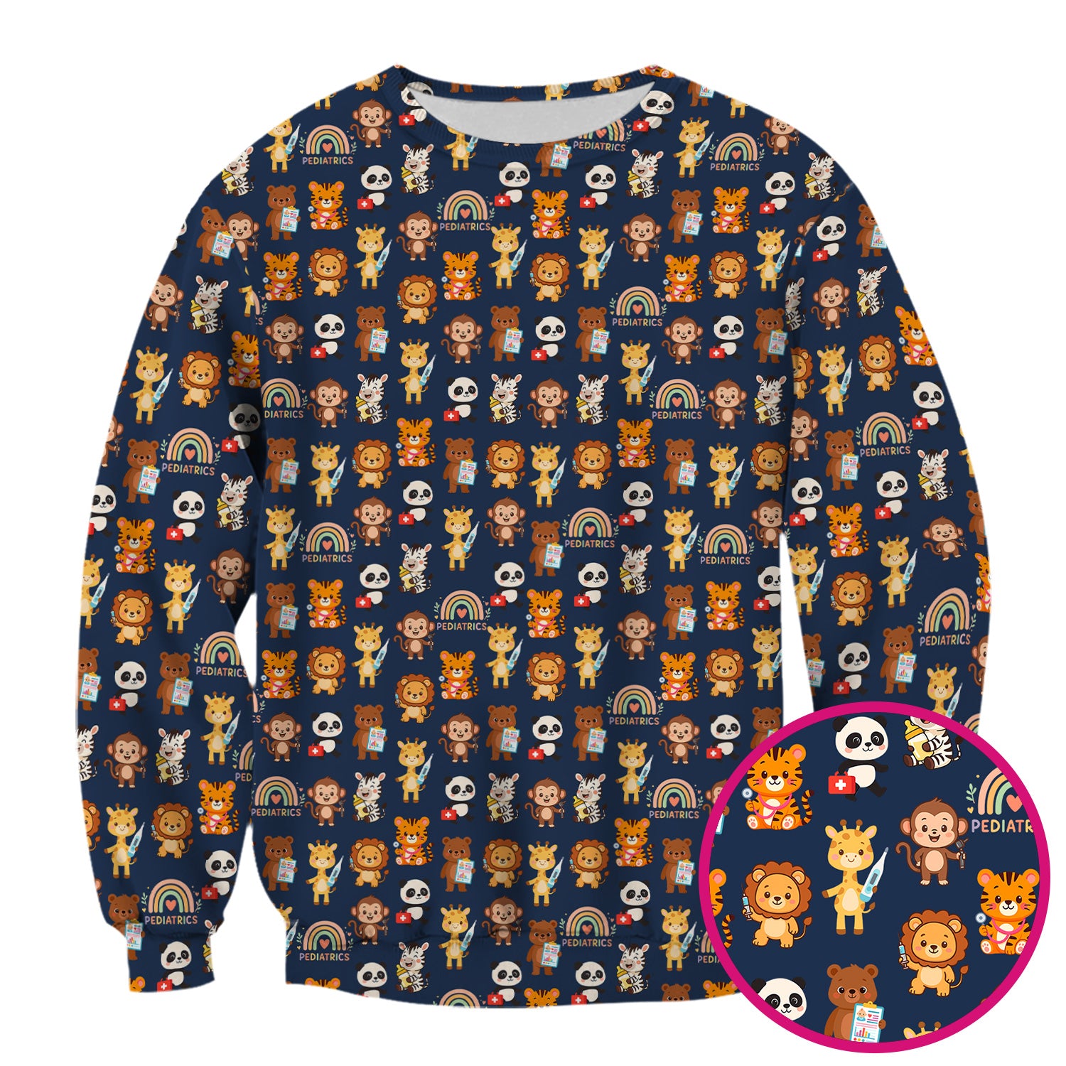 Funny Animal Nurse Scrub - Cute Zoo & Safari Animals Pattern Design - Gift for PEDS RN LPN