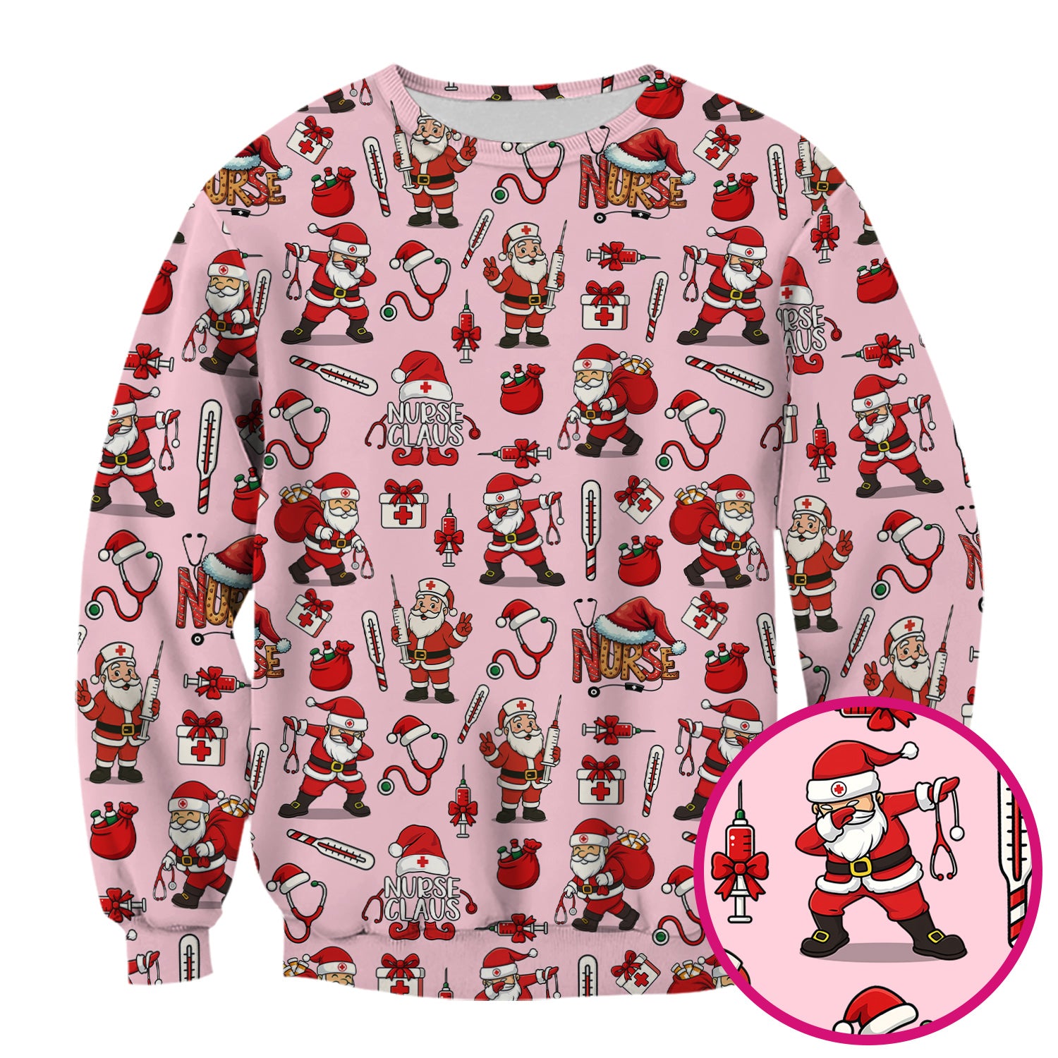 Christmas Nurse Scrub Top Multi Color - Funny Nurse Claus Santa Scrub Shirt - Cute Holiday Nursing Work Shirt with Pockets