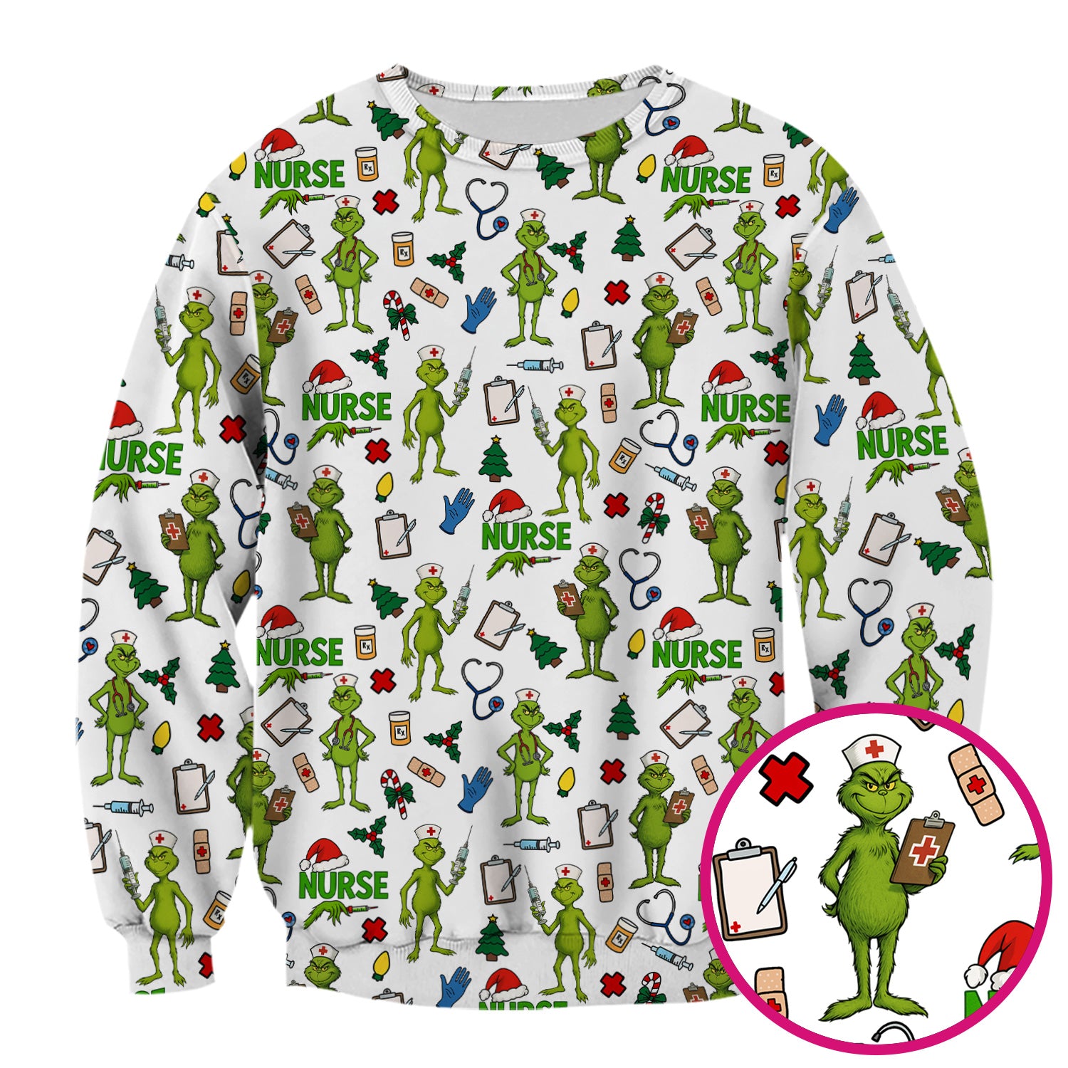 Christmas Grinch Scrub Top - Funny Nurse Medical Uniform Shirt - Multiple Color Options CNA RN LPN Gift