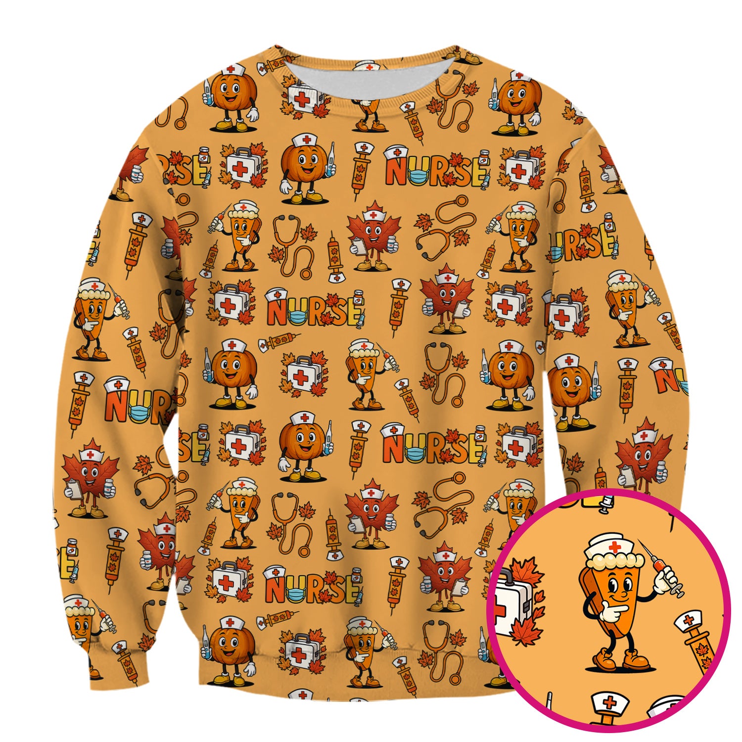 Pumpkin Nurse Scrubs Top for Women - Cute Halloween Nursing Shirt - Funny Fall Scrub Top for Nurses and Medical Workers