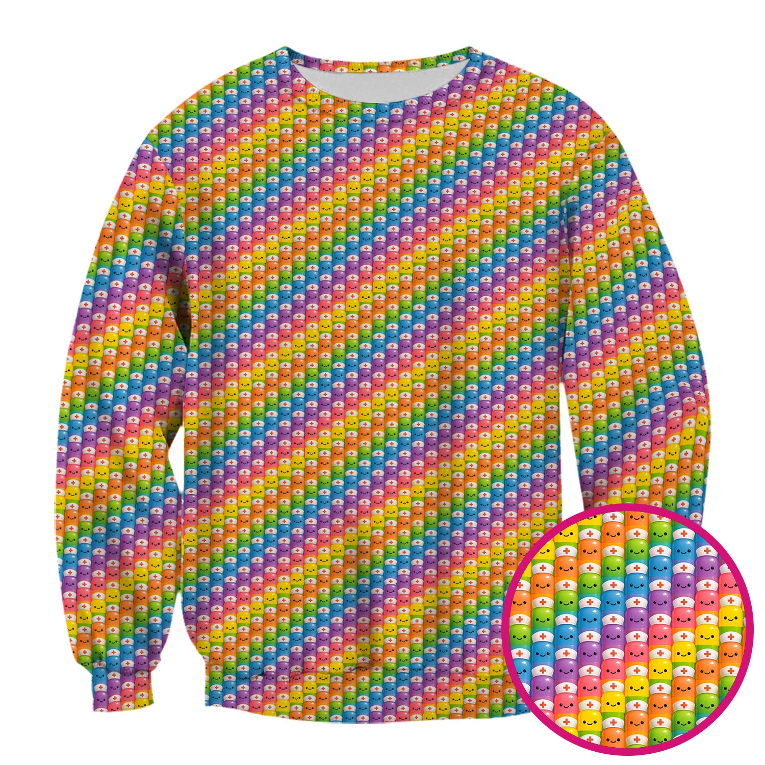Cute Rainbow Nurse T-Shirt - Pill Cartoon with Syringe Graphic Design - Gift for RN CNA LPN or Nursing Student