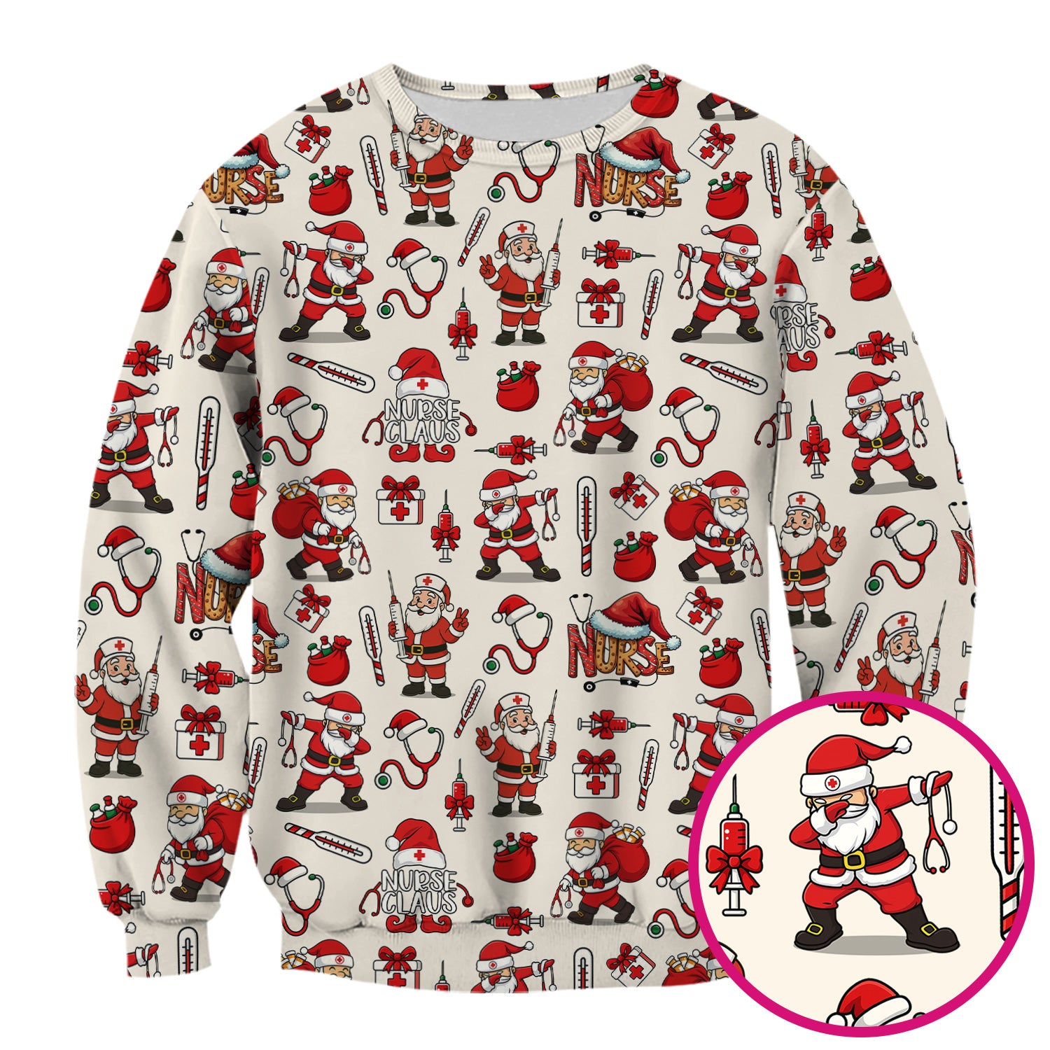 Christmas Nurse Scrub Top Multi Color - Funny Nurse Claus Santa Scrub Shirt - Cute Holiday Nursing Work Shirt with Pockets
