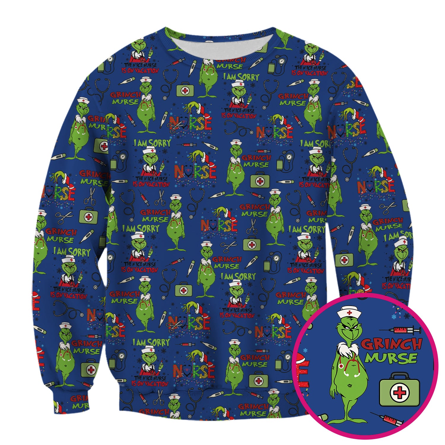 Grinch Nurse Scrub Top - Christmas Medical Uniform - Holiday Healthcare RN LPN CNA Gift