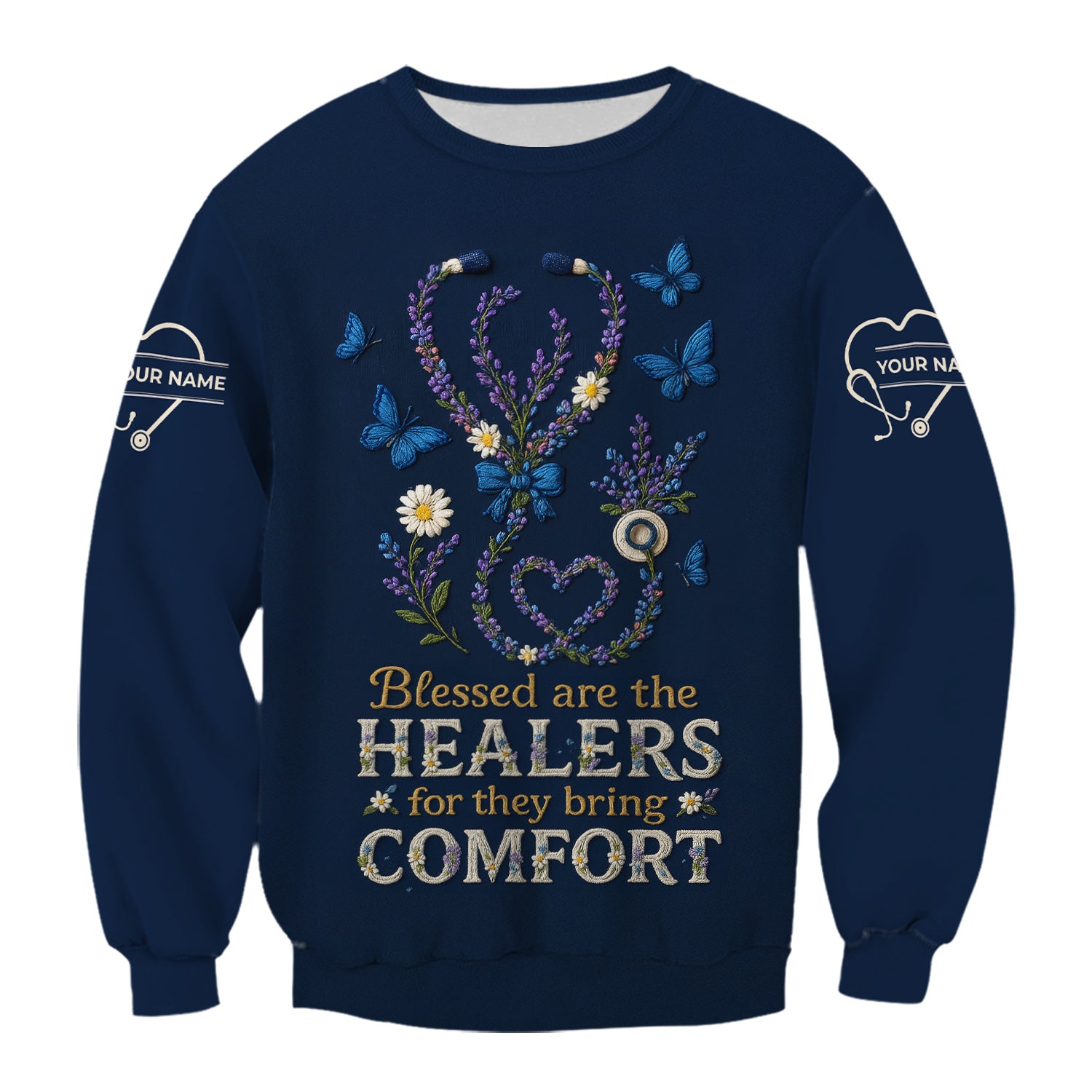 Blessed Are the Healers Nurse T-Shirt - Floral Stethoscope Shirt for Nurses - Inspirational Comfort Workwear Gift Tee