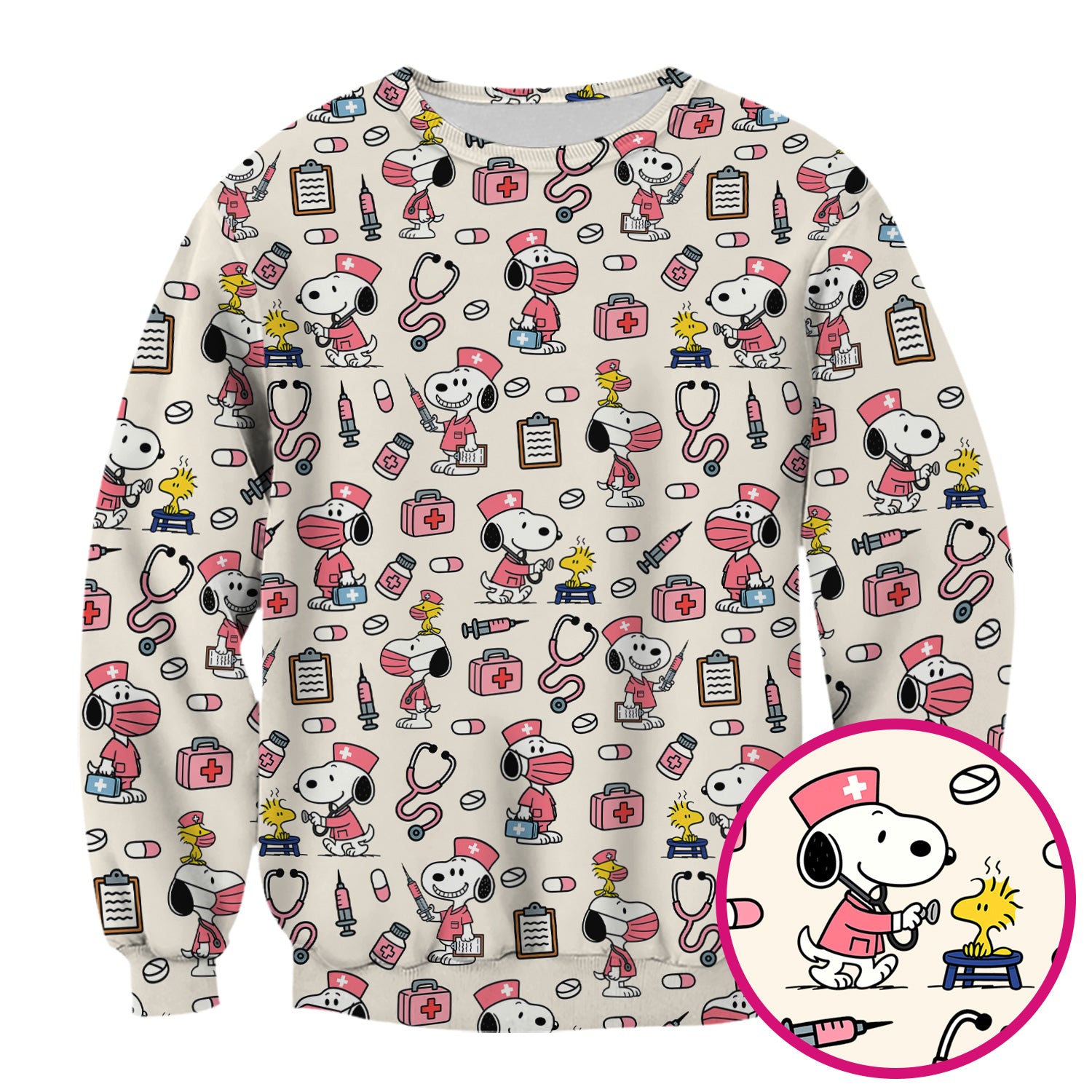 Snoopy Nurse Scrub Top for Women - Custom Medical Scrub Shirt Multi Colors - Cute Cartoon Nursing Work Shirt with Pockets