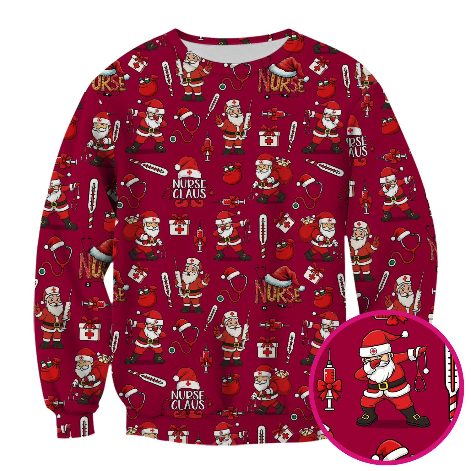 Nurse Claus Christmas Scrub Shirt - Cute Santa Nurse Scrub Top Multi Color - Funny Holiday Nursing Scrub Shirt with Pockets