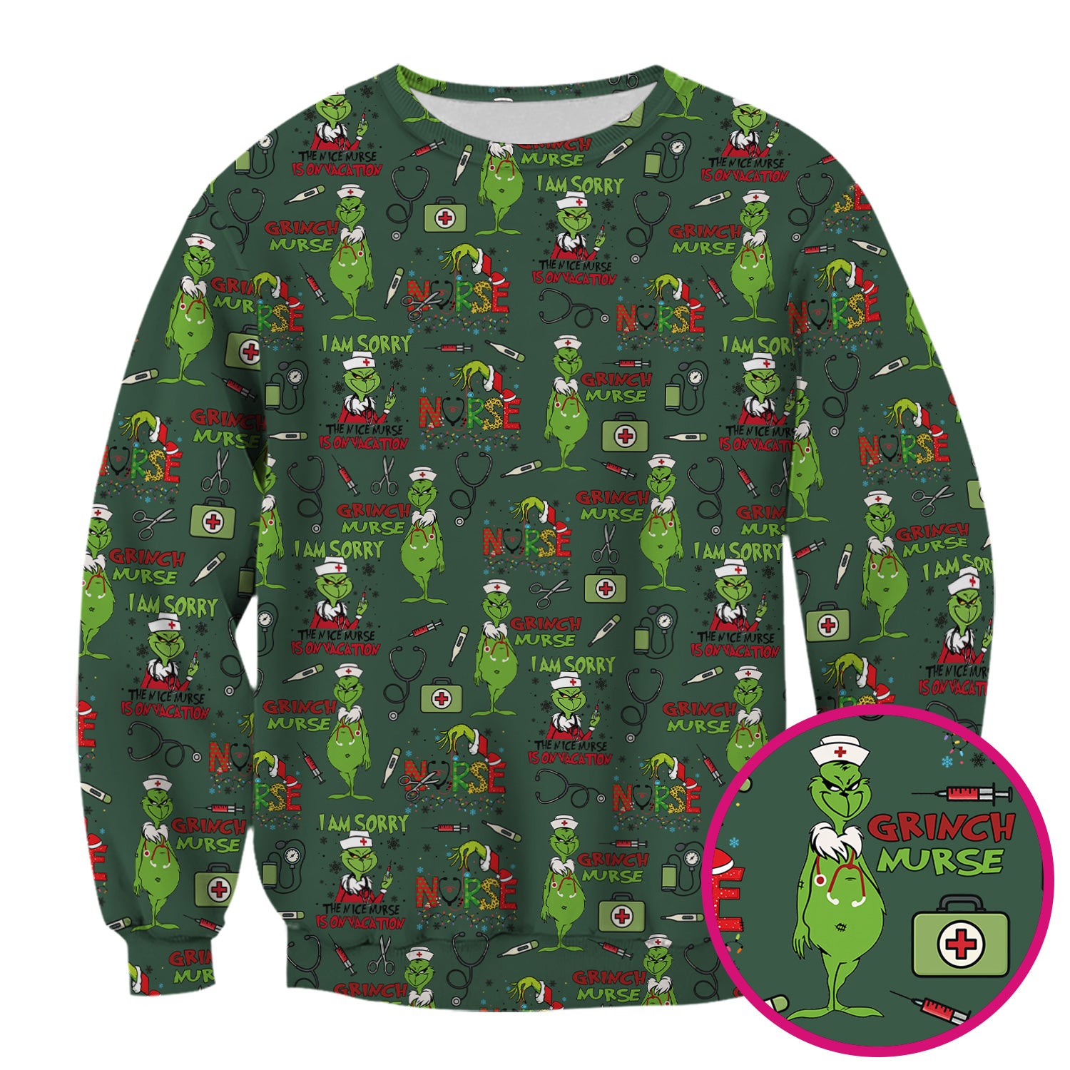 Personalized Funny Grinch Nurse Scrub Top - Christmas Medical Uniform for Nurse - Holiday RN LPN CNA Gift