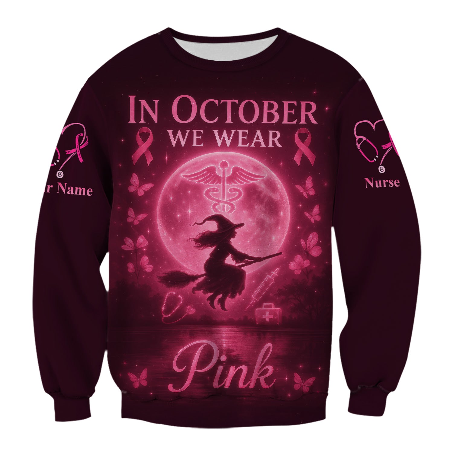Custom Pink Ribbon Nurse Shirt for Women - Breast Cancer Awareness Halloween Tee - Gift for RN LPN CNA