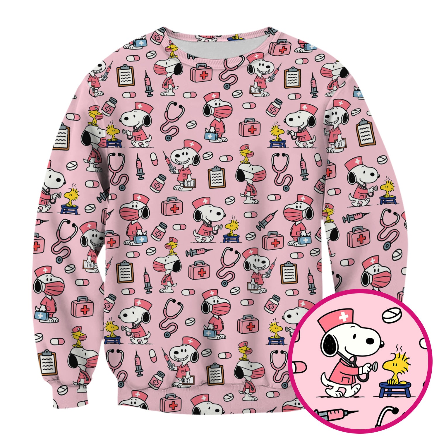 Snoopy Nurse Scrub Top for Women - Custom Medical Scrub Shirt Multi Colors - Cute Cartoon Nursing Work Shirt with Pockets