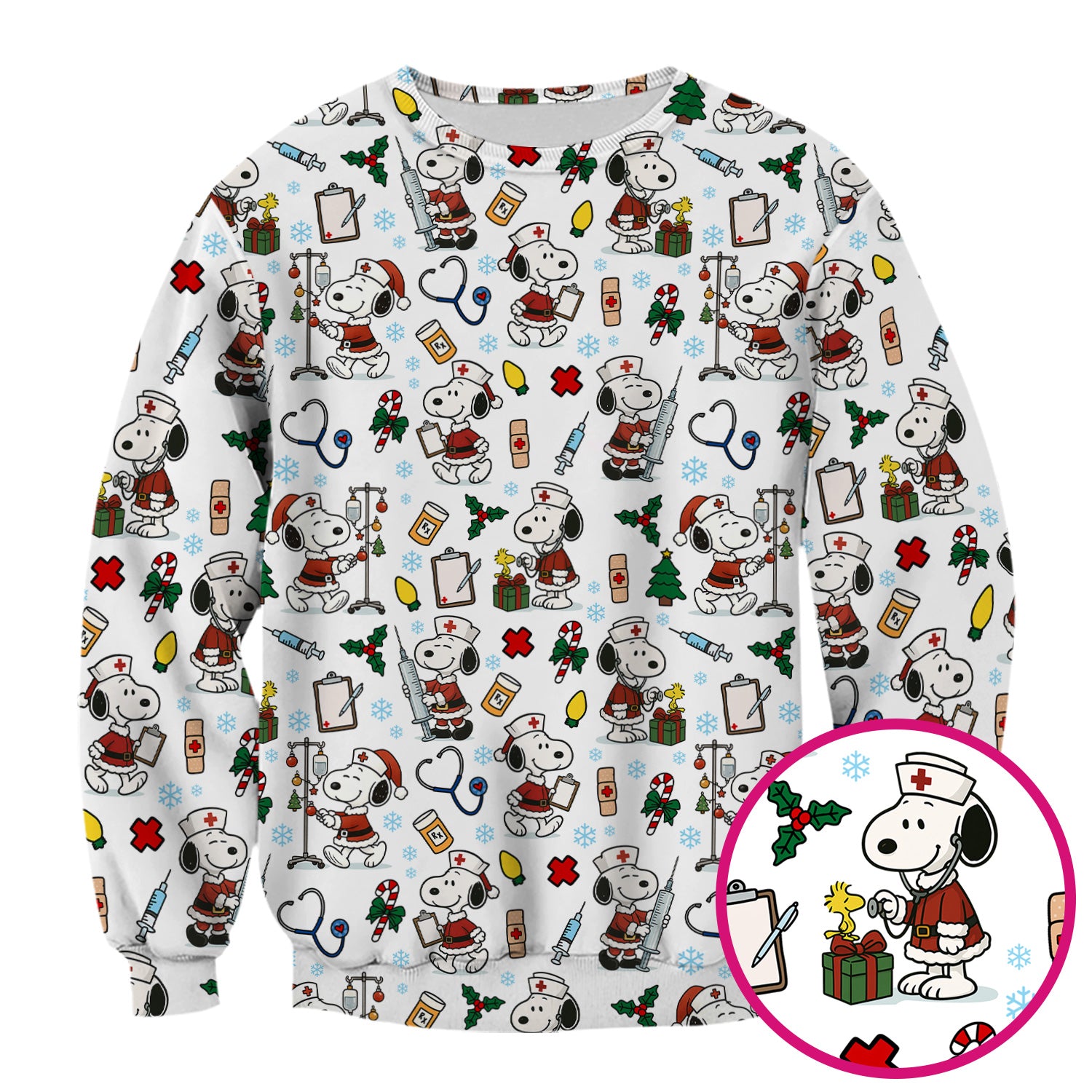 Custom Christmas Scrub Top for Nurses - Snoopy Holiday Scrub Shirt Multi Color - Cute Funny Nursing Workwear with Pockets
