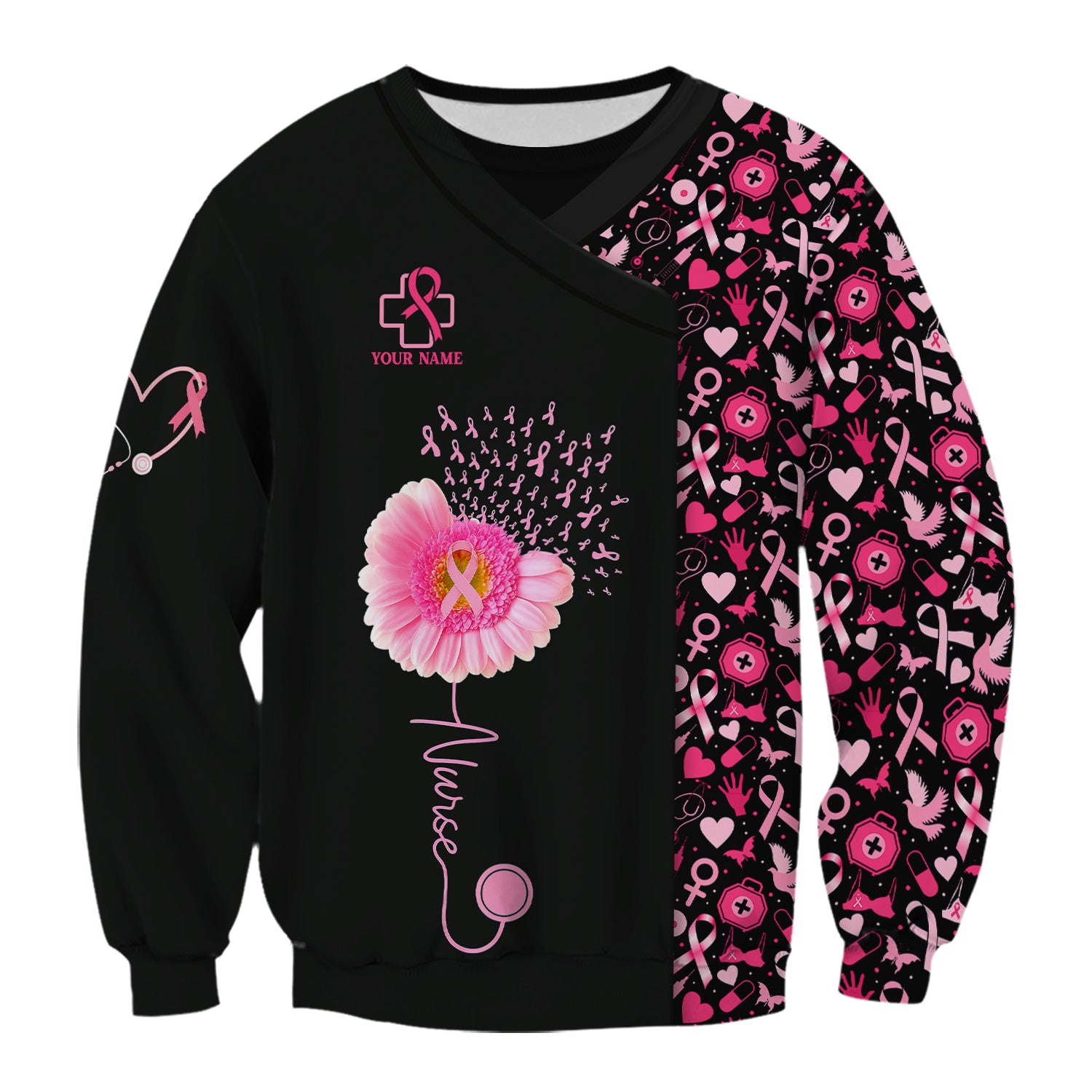 Custom Nurse Breast Cancer Awareness Shirt - Pink Gerbera Daisy & Ribbon Graphic Tee - Gift for Women RN LPN