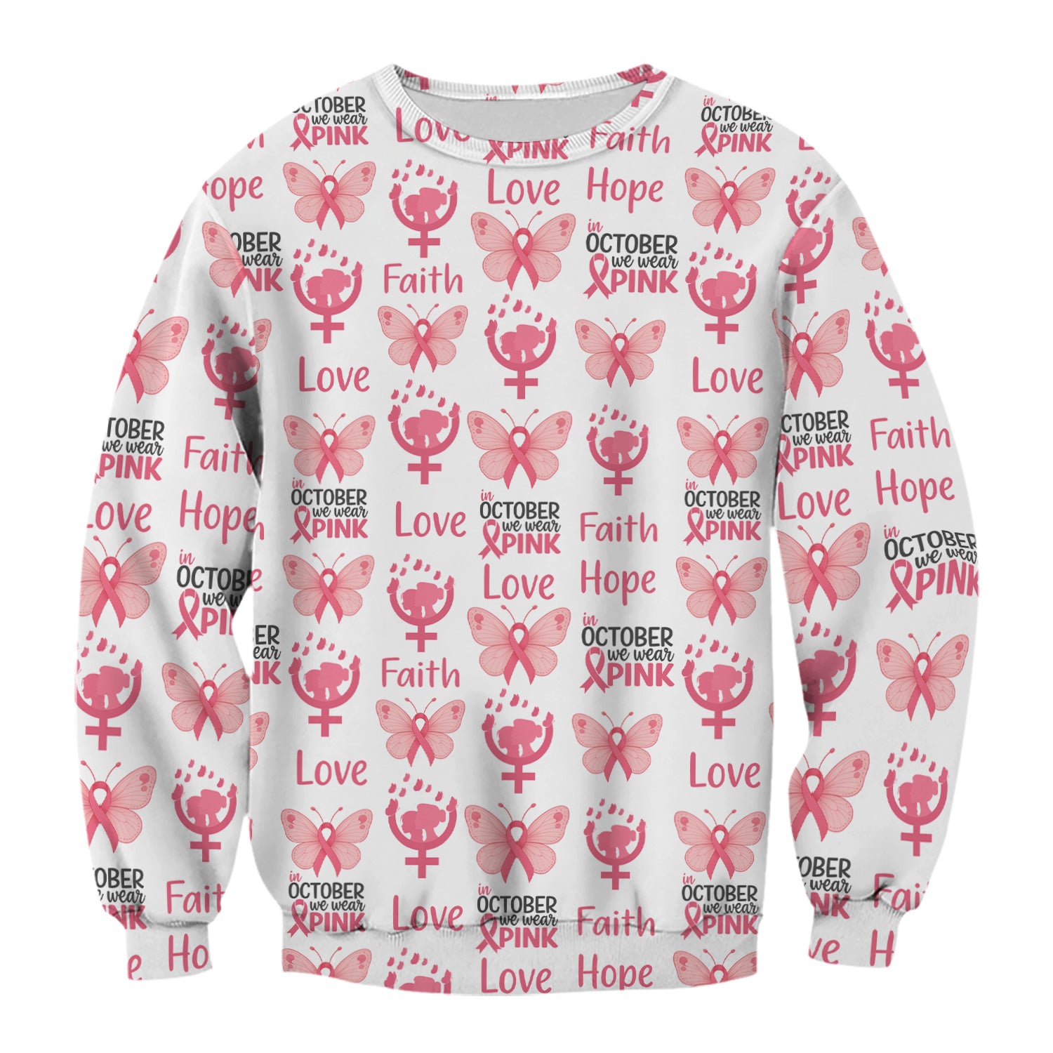 Breast Cancer Awareness Nurse Scrub Top - Faith Hope Love & Pink Ribbon Butterfly Design - October Gift for RN LPN CNA