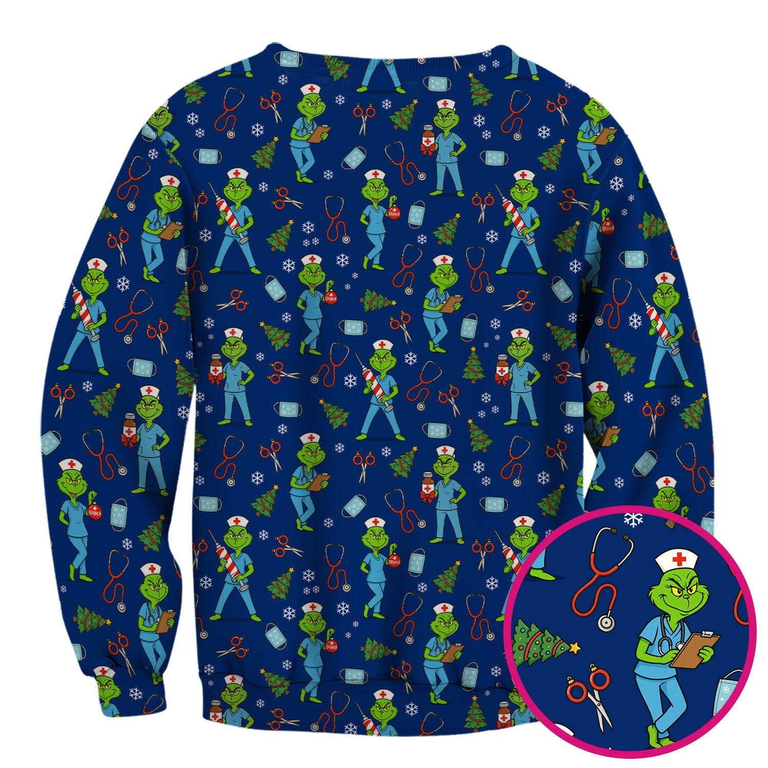 Christmas Grinch Nurse Scrub Top - Funny Holiday Medical Uniform for Women - RN LPN CNA Gift