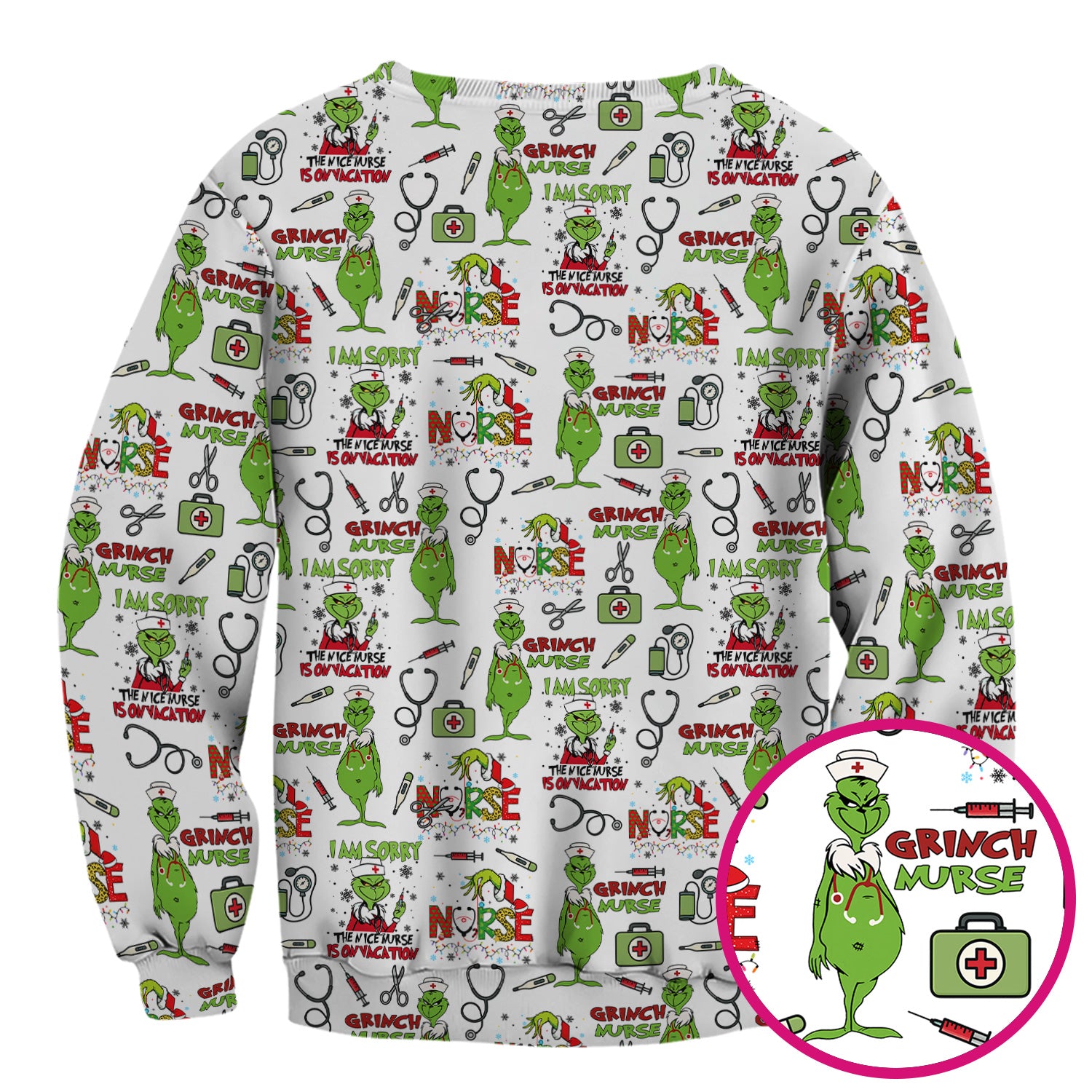 Grinch Nurse Scrub Top - Christmas Medical Uniform - Holiday Healthcare RN LPN CNA Gift
