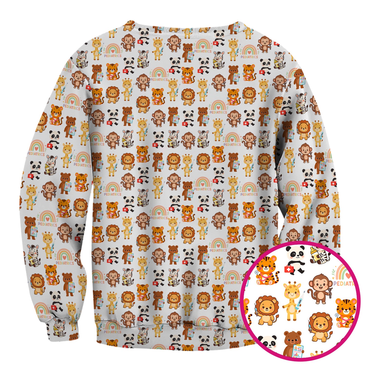 Funny Animal Nurse Scrub - Cute Zoo & Safari Animals Pattern Design - Gift for PEDS RN LPN