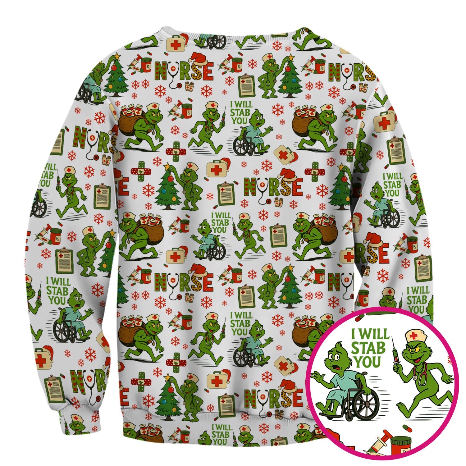 Christmas Nurse Scrub Shirt - Funny Grinch Scrub Top for Women Multi Color - Holiday Nursing Work Shirt with Pockets