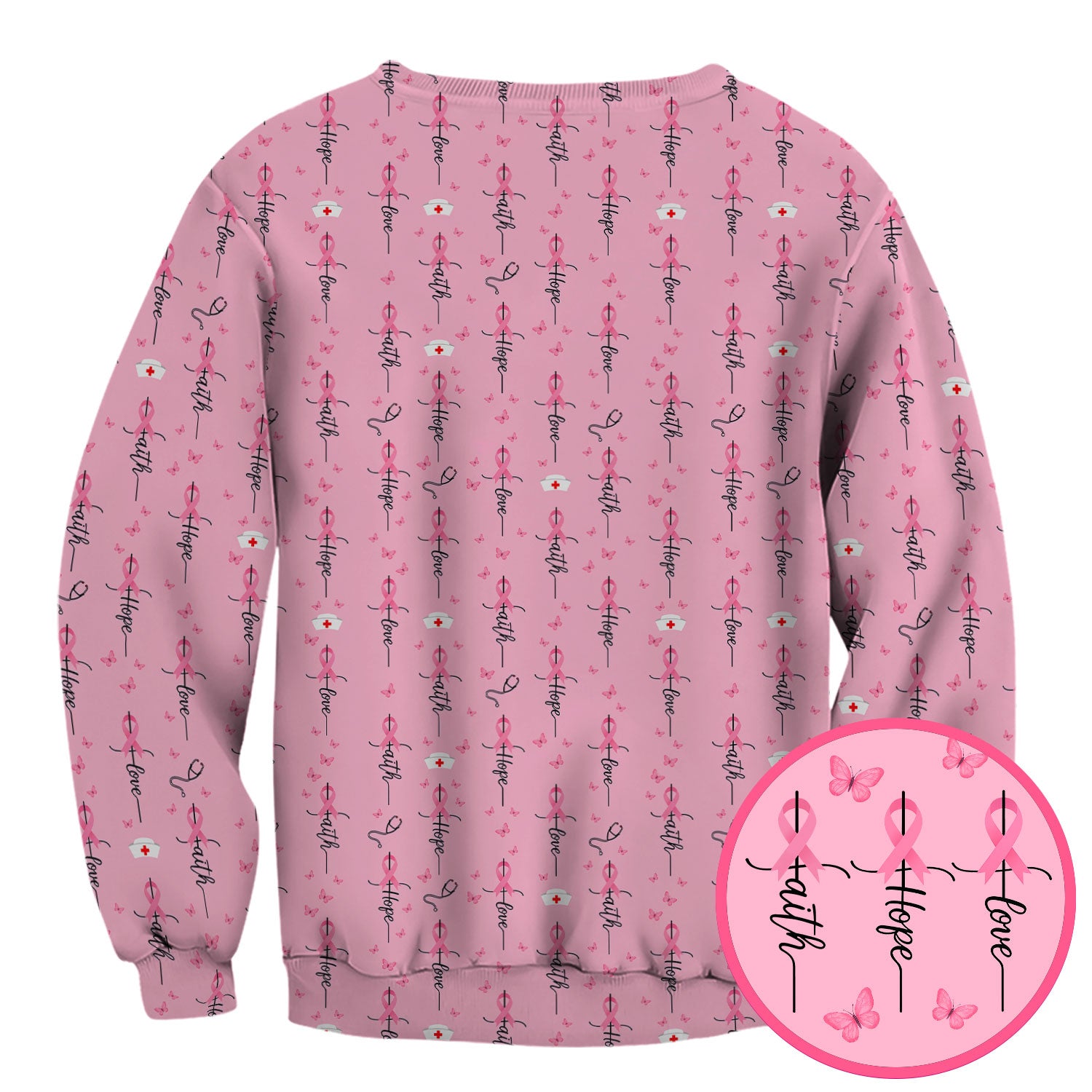 Breast Cancer Awareness Scrub Top Multi Color - Faith Hope Love Pink Ribbon Nursing Shirt - Supportive Nurse Workwear