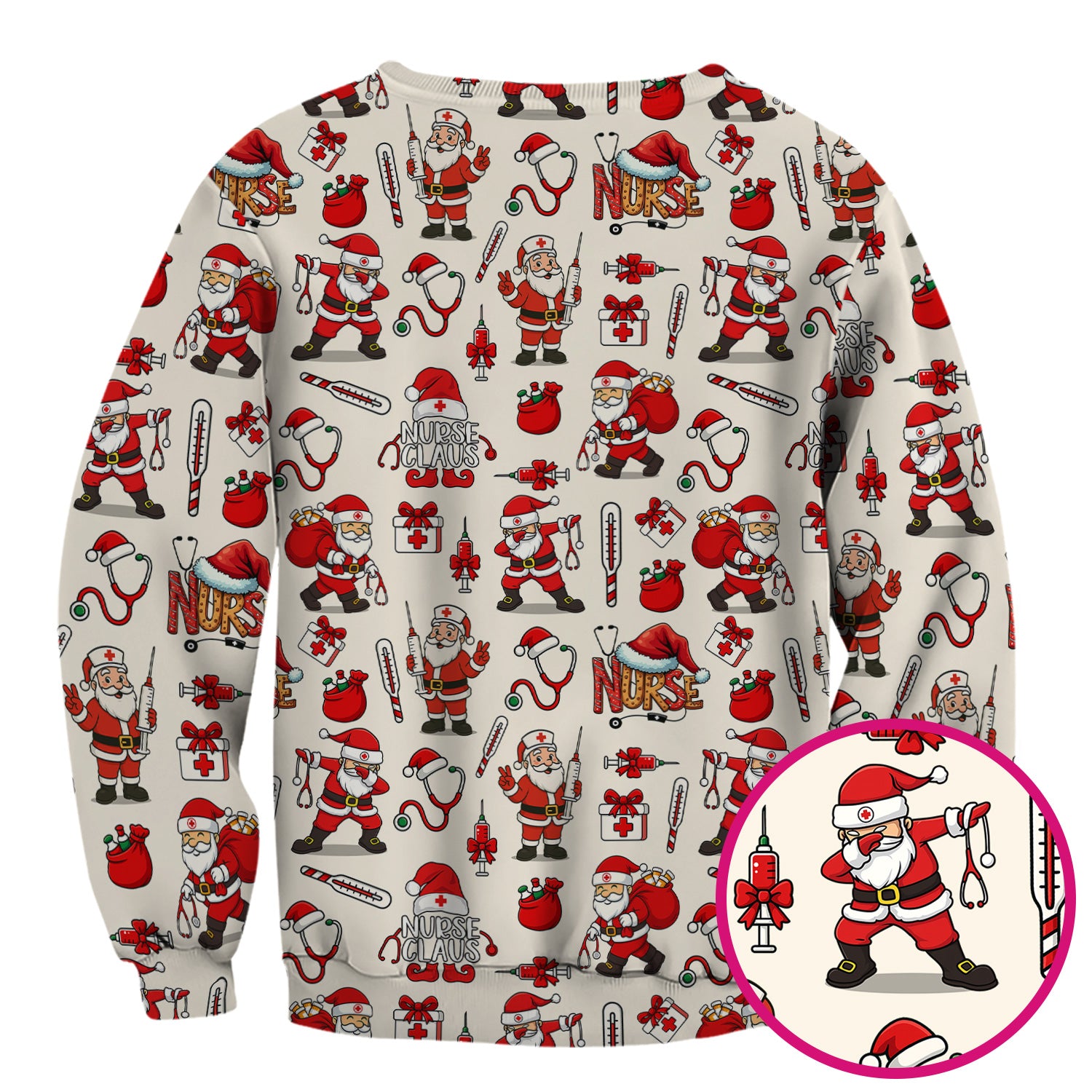 Christmas Nurse Scrub Top Multi Color - Funny Nurse Claus Santa Scrub Shirt - Cute Holiday Nursing Work Shirt with Pockets