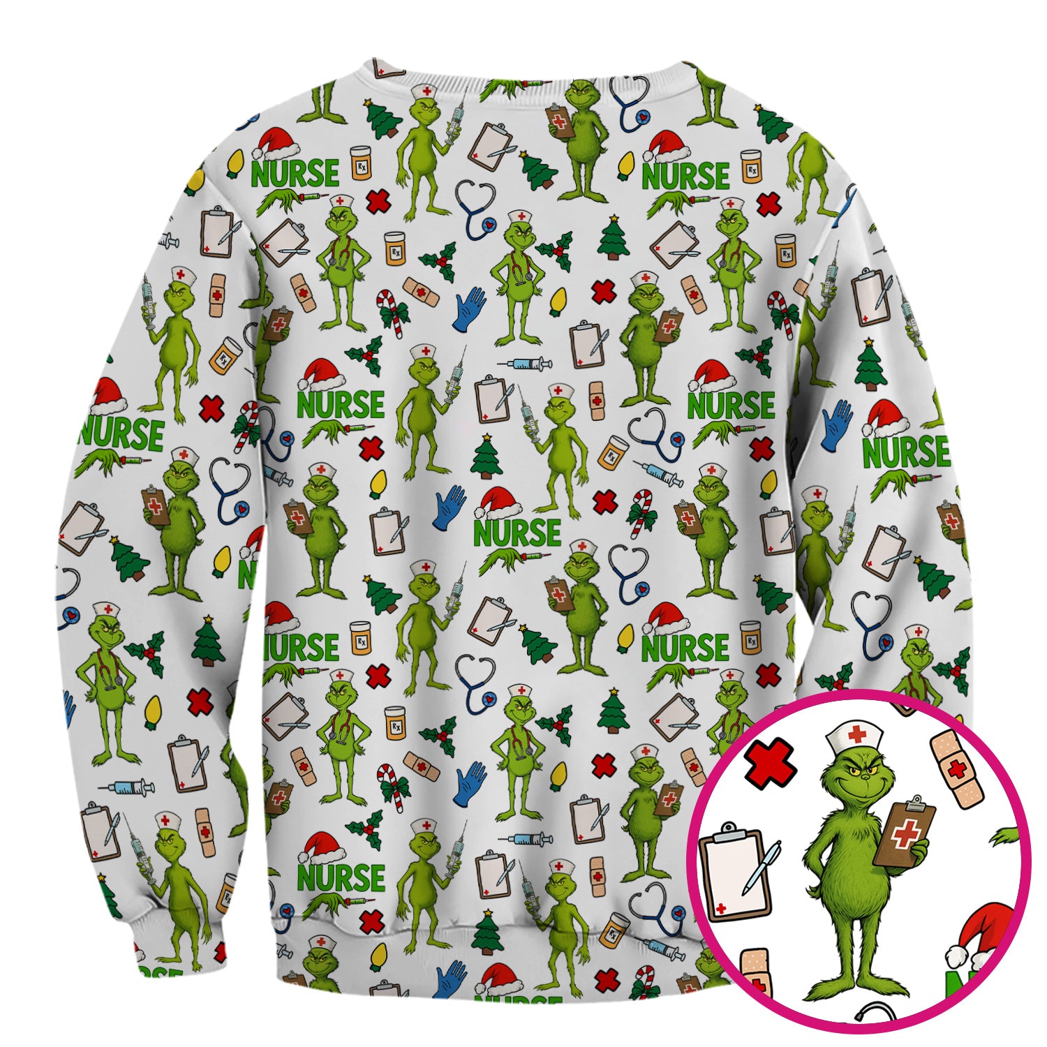 Christmas Grinch Scrub Top - Funny Nurse Medical Uniform Shirt - Multiple Color Options CNA RN LPN Gift