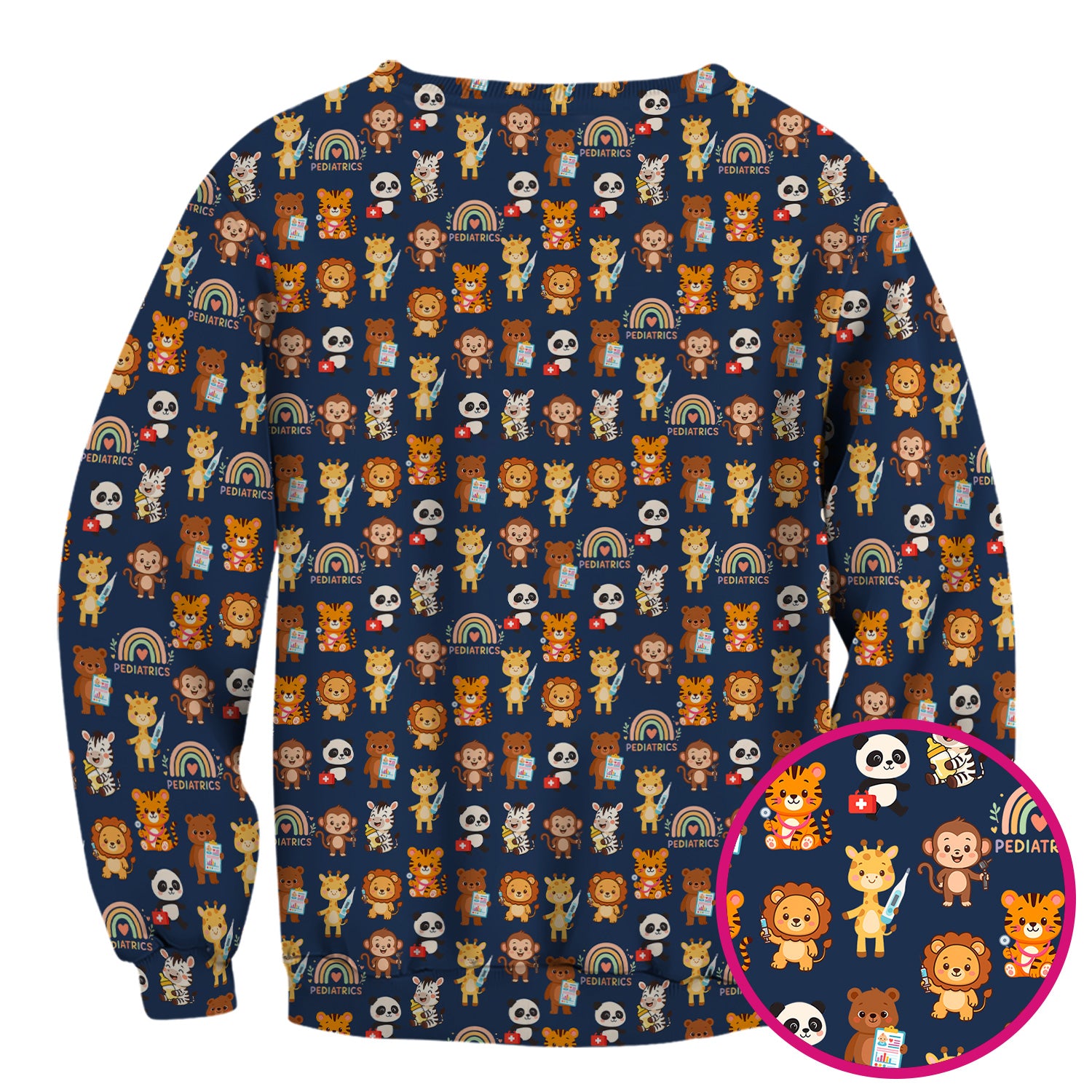 Funny Animal Nurse Scrub - Cute Zoo & Safari Animals Pattern Design - Gift for PEDS RN LPN