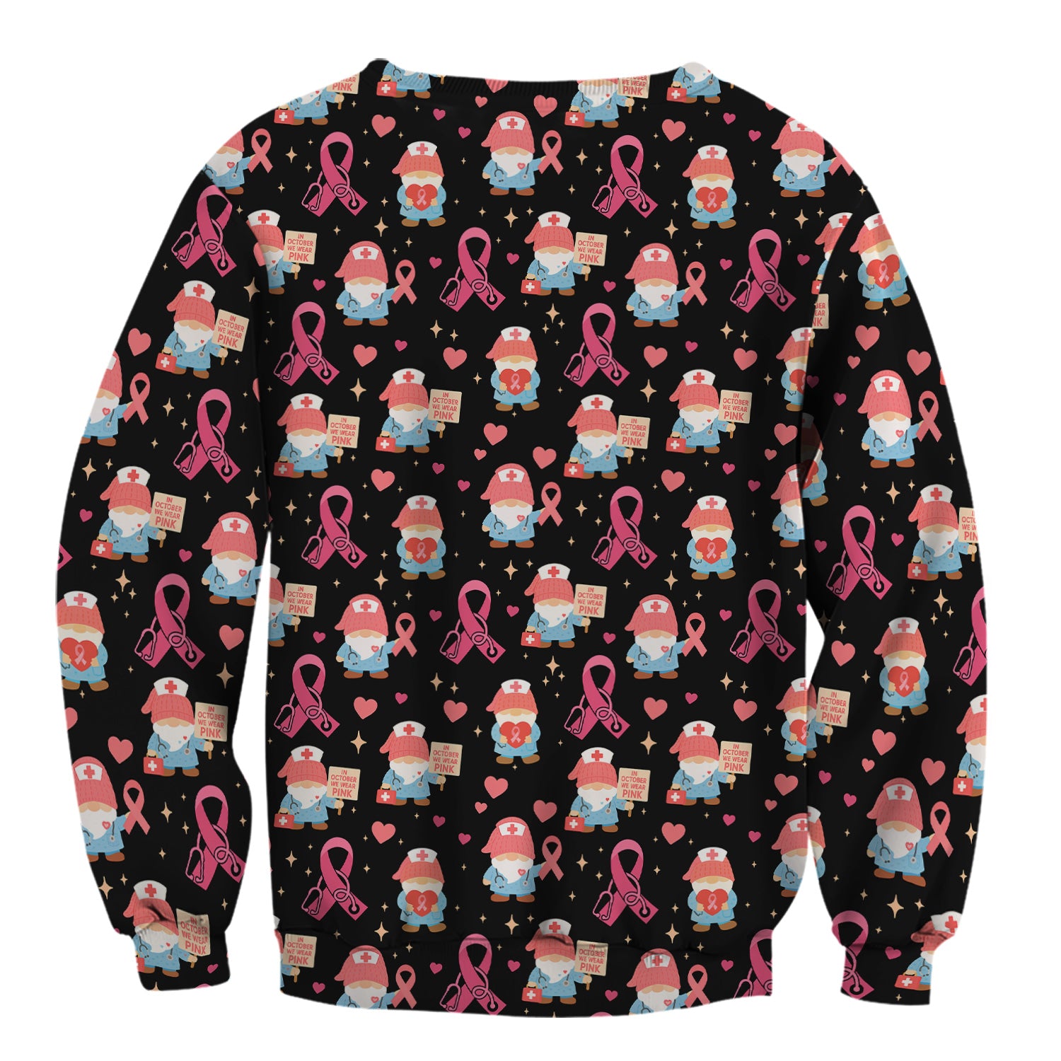 Breast Cancer Awareness Nurse Scrub - Pink Ribbon Nursing Top with Gnome - Gift for Healthcare Workers RN LPN
