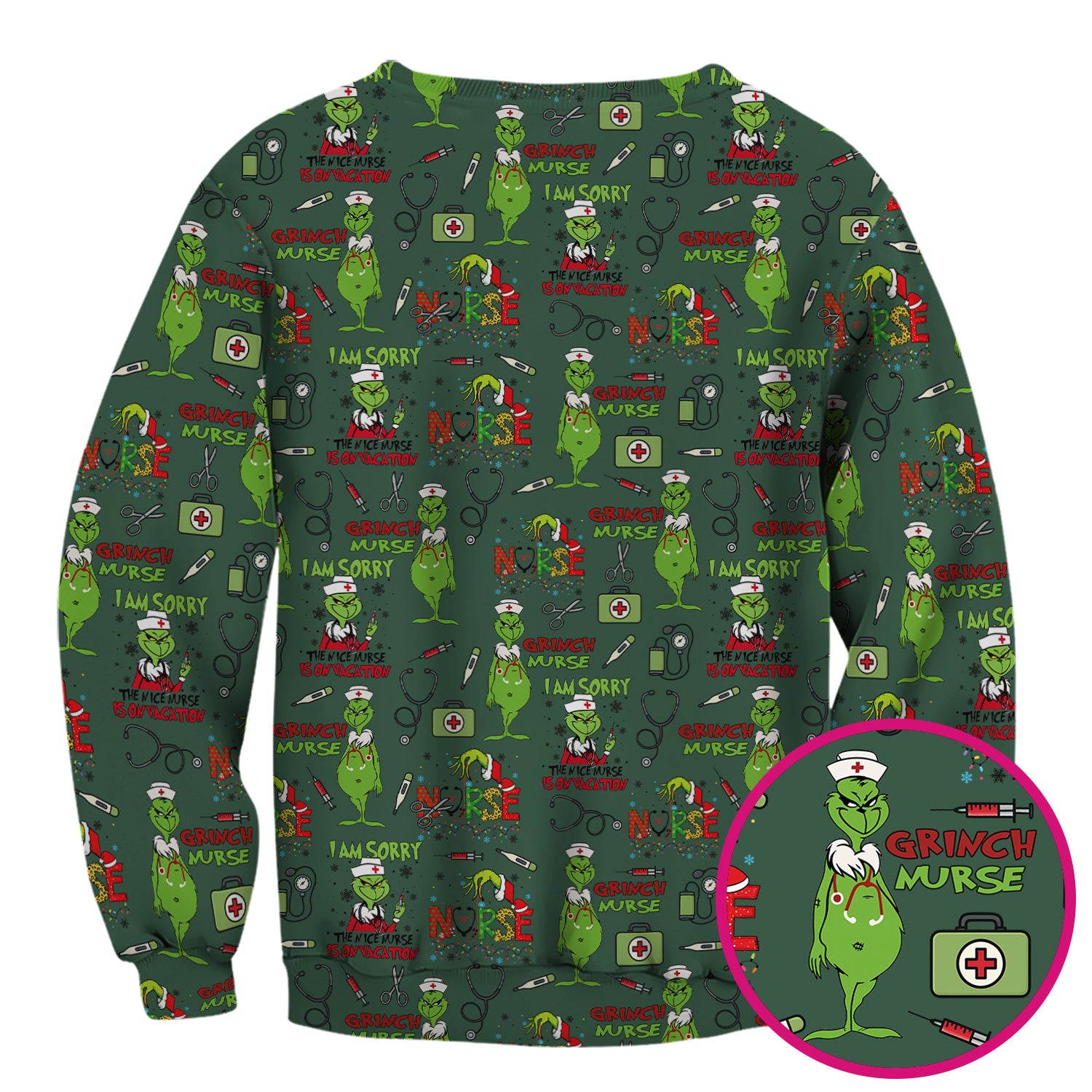 Personalized Funny Grinch Nurse Scrub Top - Christmas Medical Uniform for Nurse - Holiday RN LPN CNA Gift