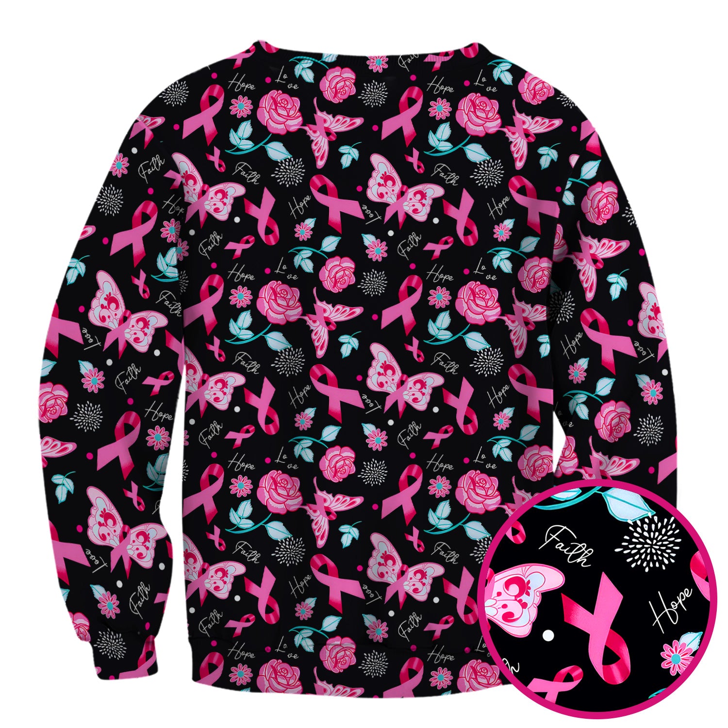 Breast Cancer Awareness Scrub Top - Pink Ribbon Nurse Shirt with Flowers - Gift for Women RN CNA LPN