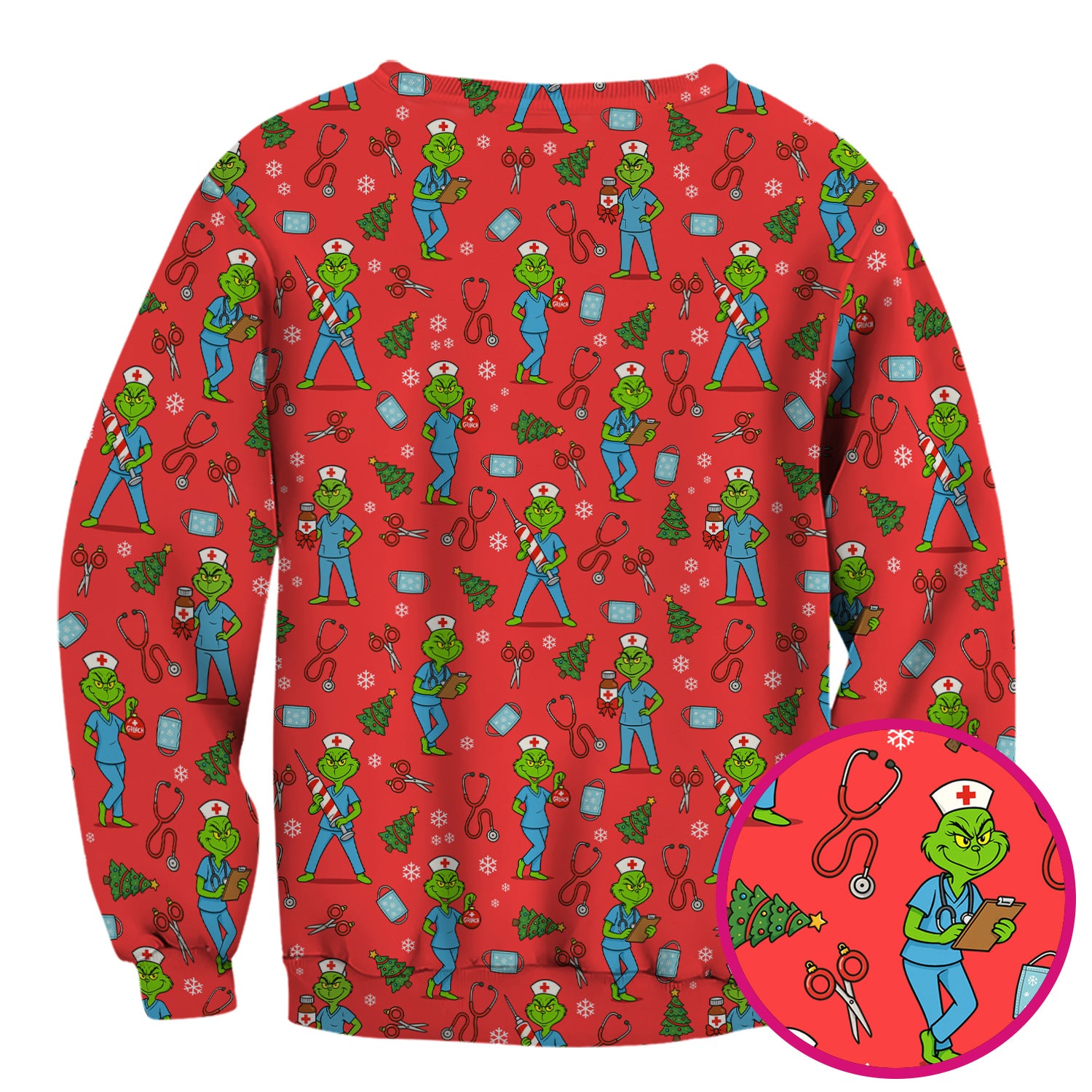 Christmas Grinch Nurse Scrub Top - Funny Holiday Medical Uniform for Women - RN LPN CNA Gift