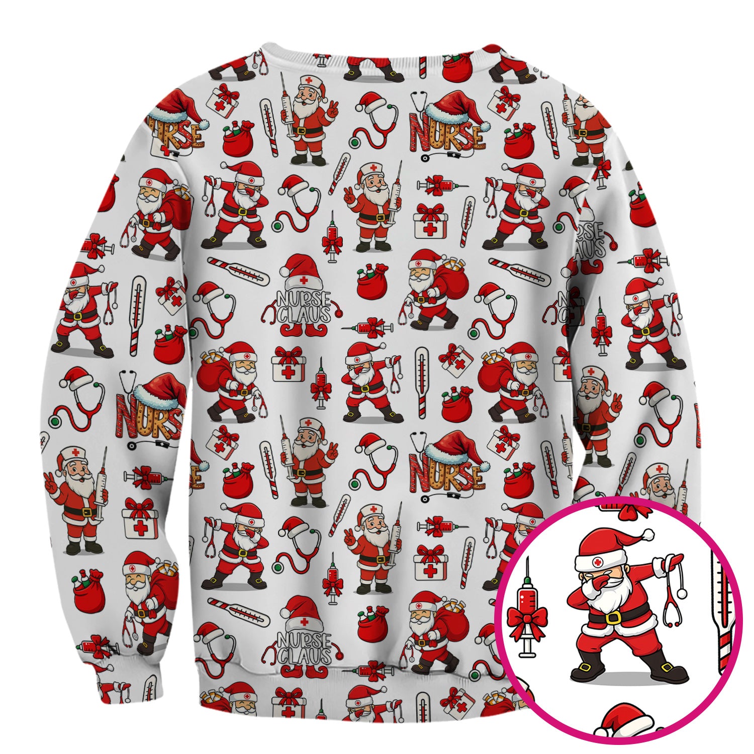 Nurse Claus Christmas Scrub Shirt - Cute Santa Nurse Scrub Top Multi Color - Funny Holiday Nursing Scrub Shirt with Pockets