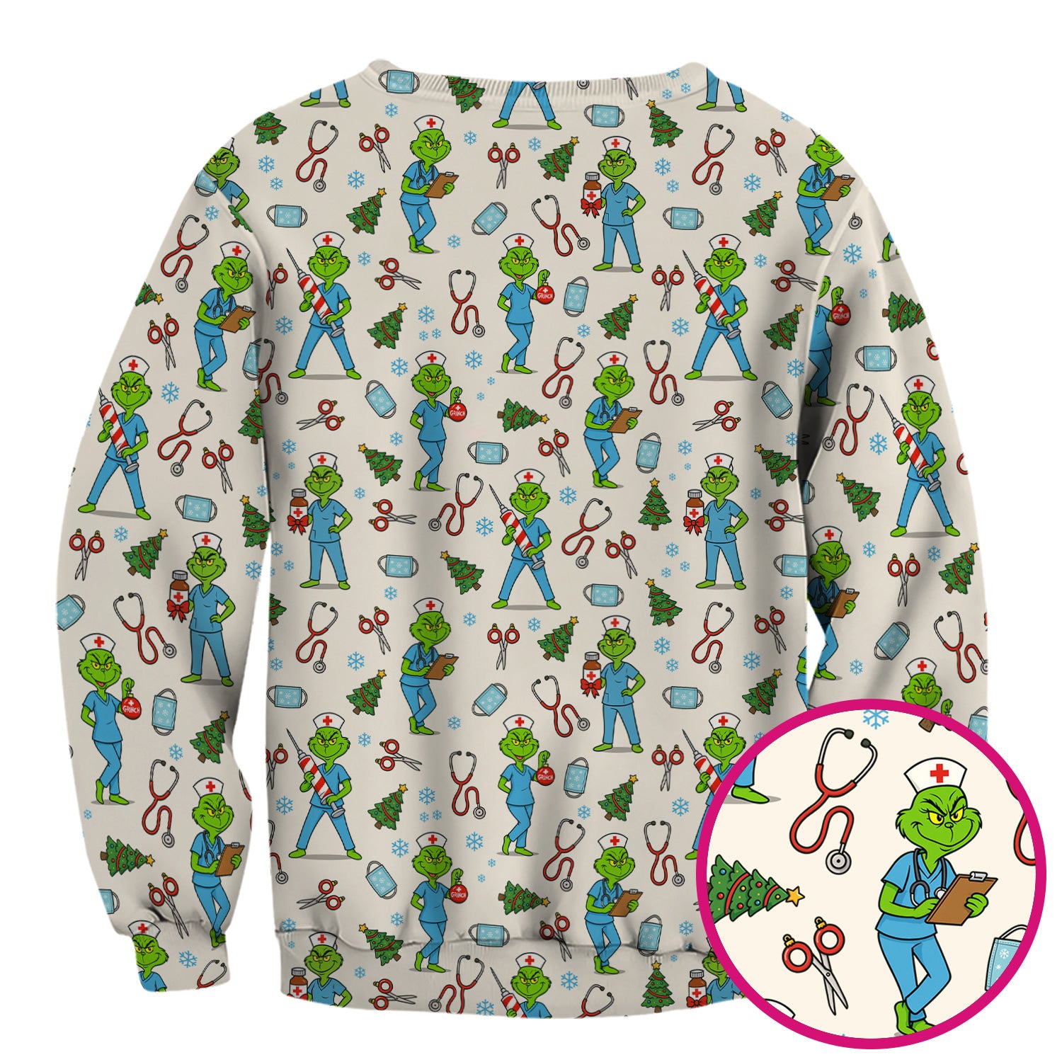 Christmas Grinch Nurse Scrub Top - Funny Holiday Medical Uniform for Women - RN LPN CNA Gift