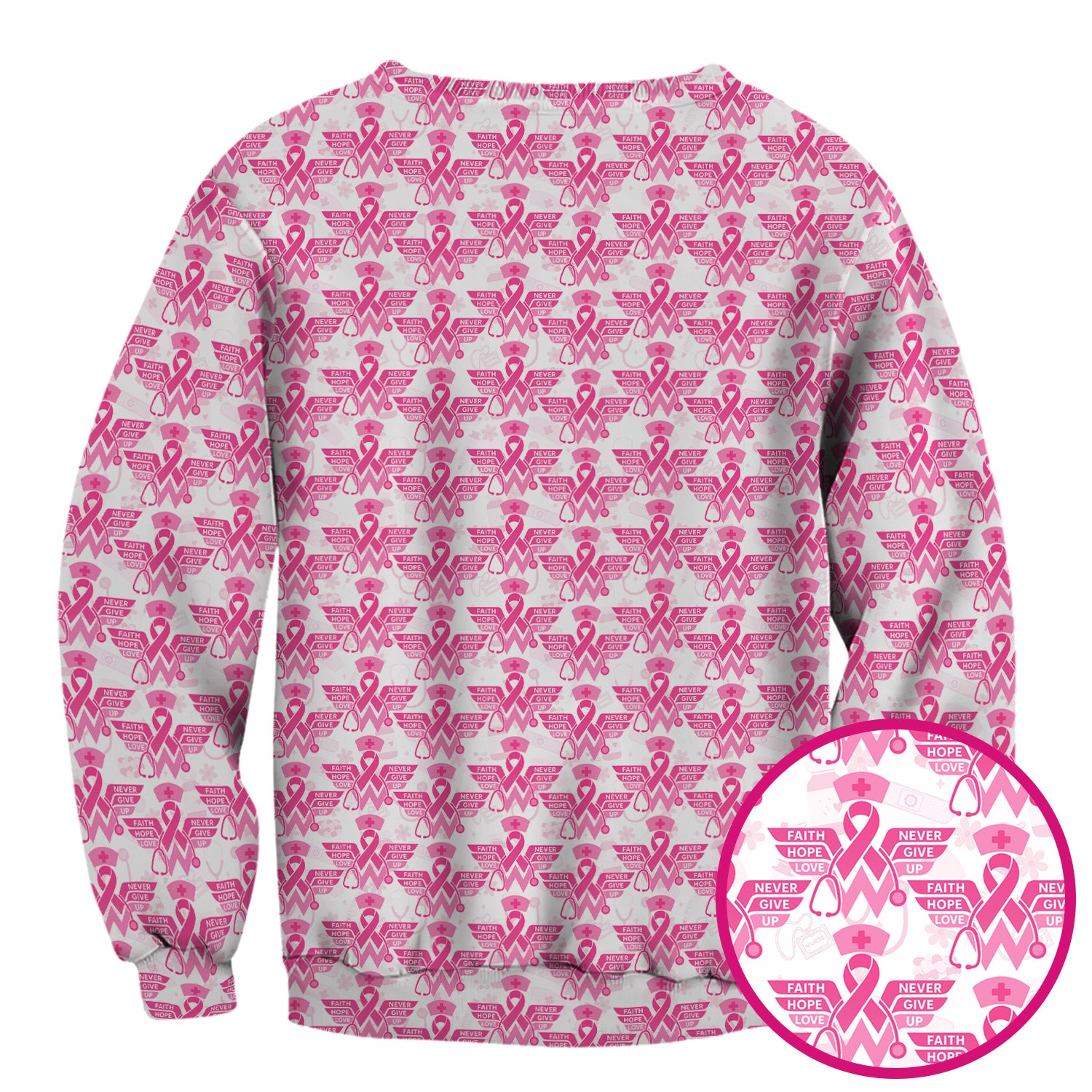 Breast Cancer Awareness Scrub Top - Pink Ribbon Nurse Shirt Multi Color - Faith Hope Love Nursing Workwear with Pockets